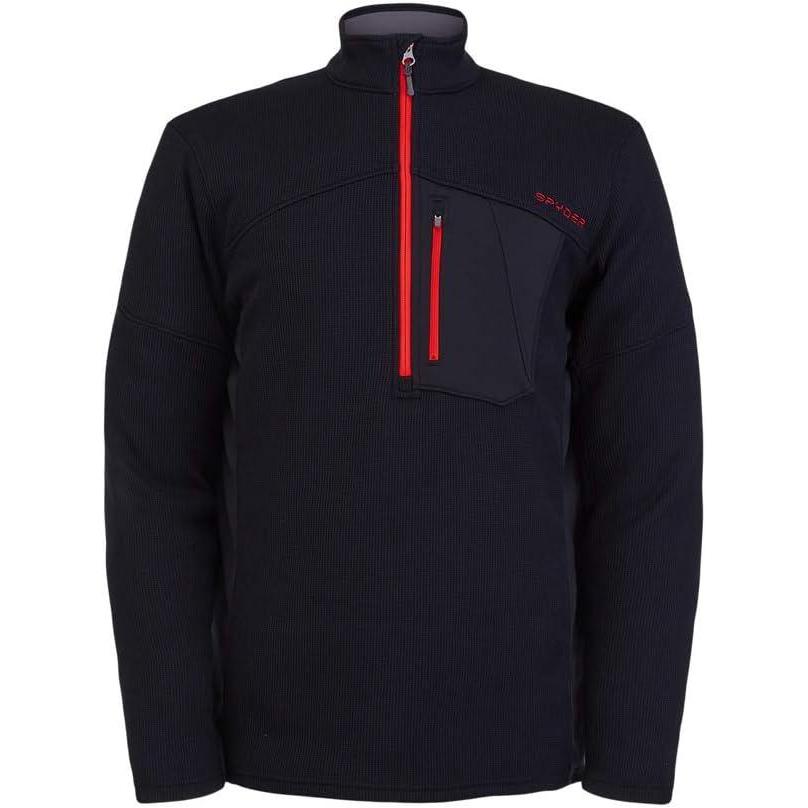 imageSpyder Mens Bandit Hybrid 12 Zip Fleece Ski Mid Layer Sweater JacketBlk Red