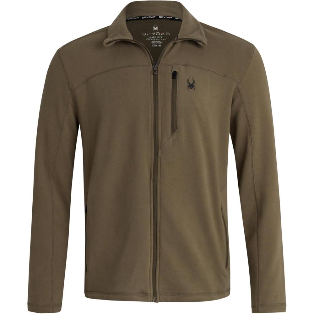 imageSpyder Mens Fleece Jacket Polar Fleece Suede Mens Jacket Lightweight UPF 30 Athletic Zip Up 2 Way Stretch Coat for MenOlive