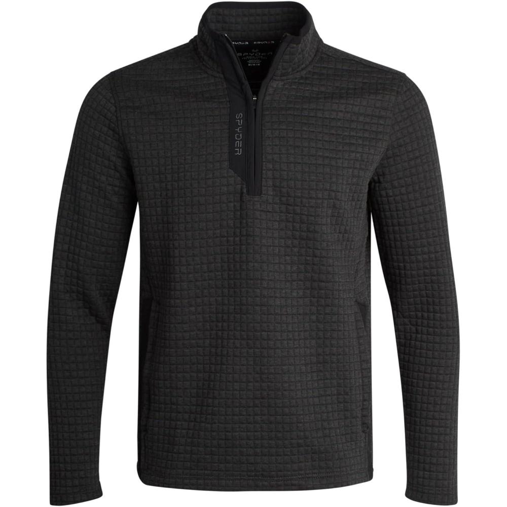 imageSpyder Mens Quarter Zip Pullover Sweater Performance Grid Fleece 14 Zip Pullover Mens Sweatshirt for Golf Hiking RunningBlack