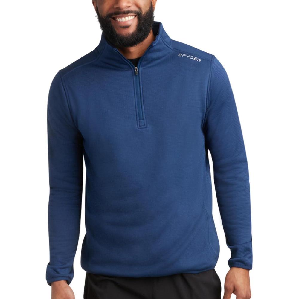imageSpyder Mens Quarter Zip Pullover Sweatshirt Lightweight Soft Fleece Athletic Pullover Gym amp Running Sweatshirts for MenEstate Blue Zip