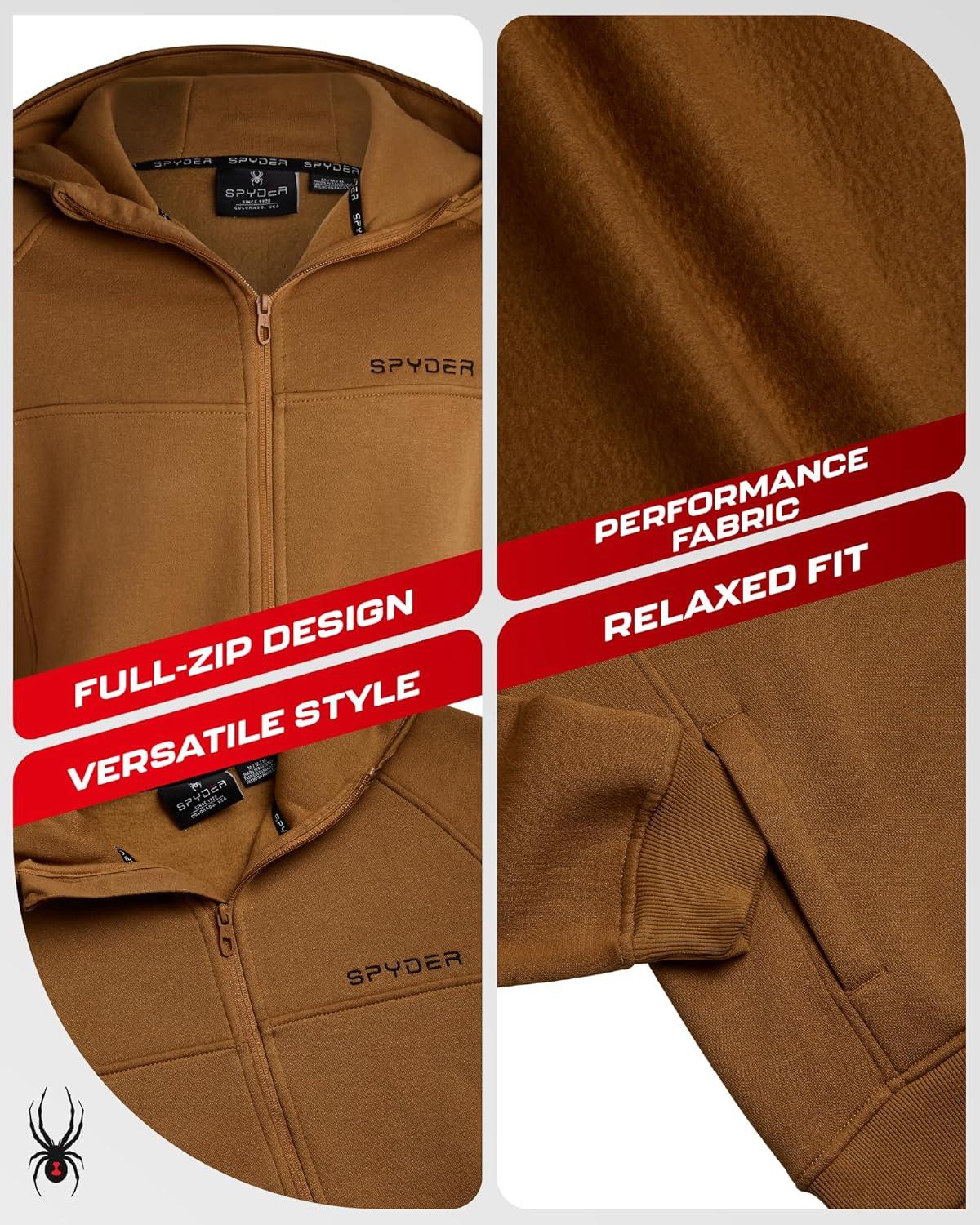 imageSpyder Mens Zip Up Hoodie Super Soft Performance Fleece Sweatshirts for Men Warm Athletic Hoodies for Running Walking GymSaddle