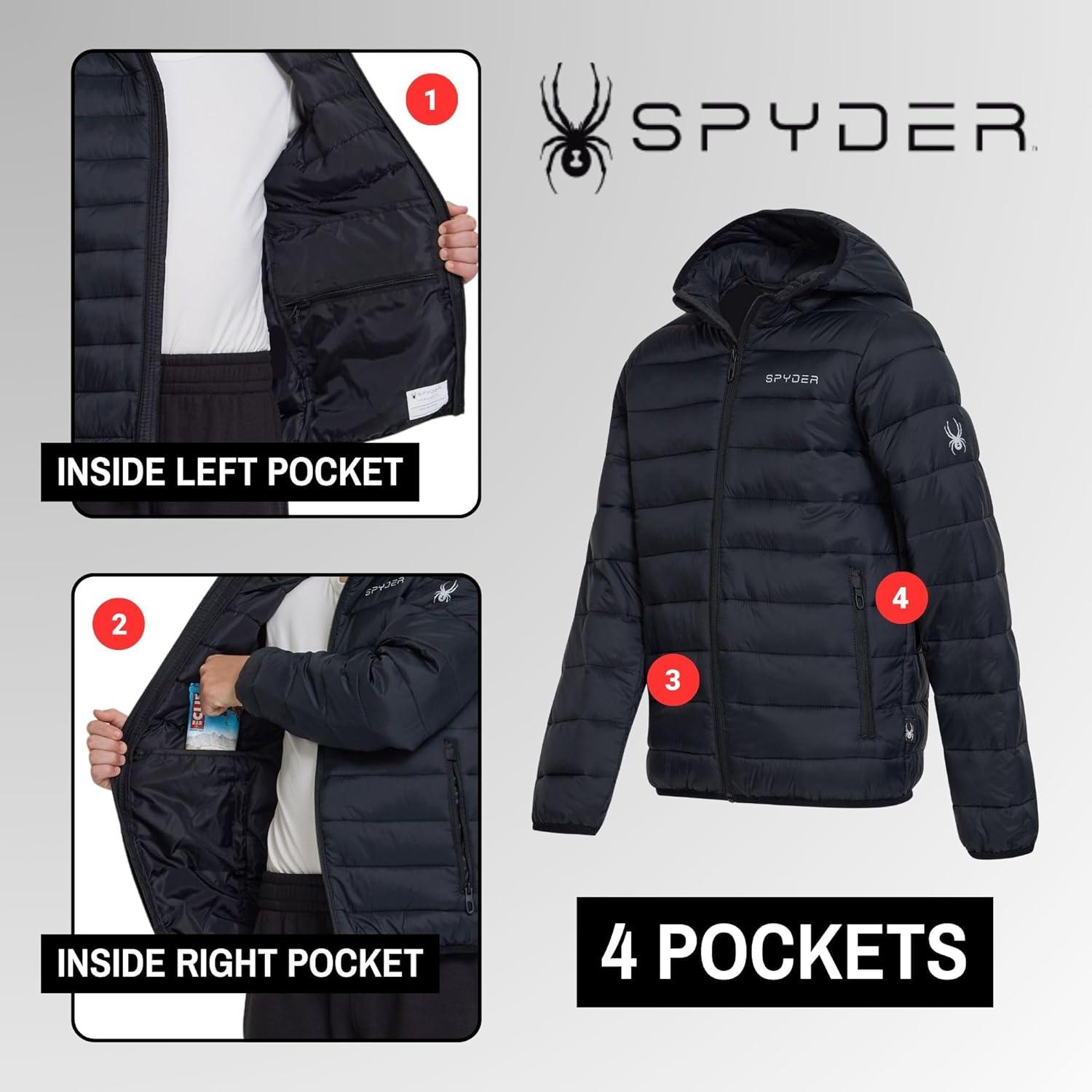 imageSpyder Boys Puffer Jacket Lightweight Packable Wind Water Resistant Quilted Boys Winter Coat Cozy Insulated Winter JacketBlack
