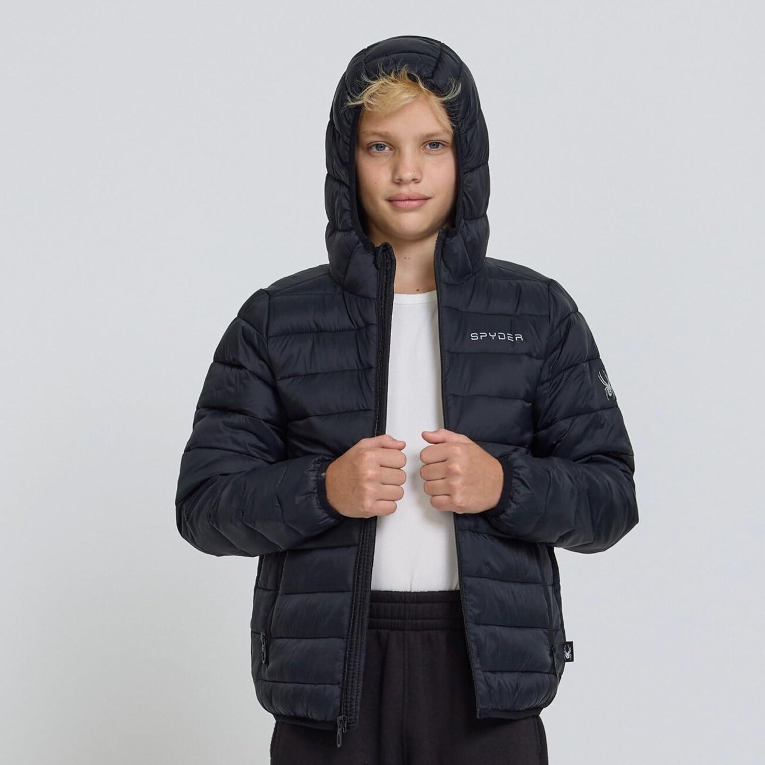 imageSpyder Boys Puffer Jacket Lightweight Packable Wind Water Resistant Quilted Boys Winter Coat Cozy Insulated Winter JacketBlack