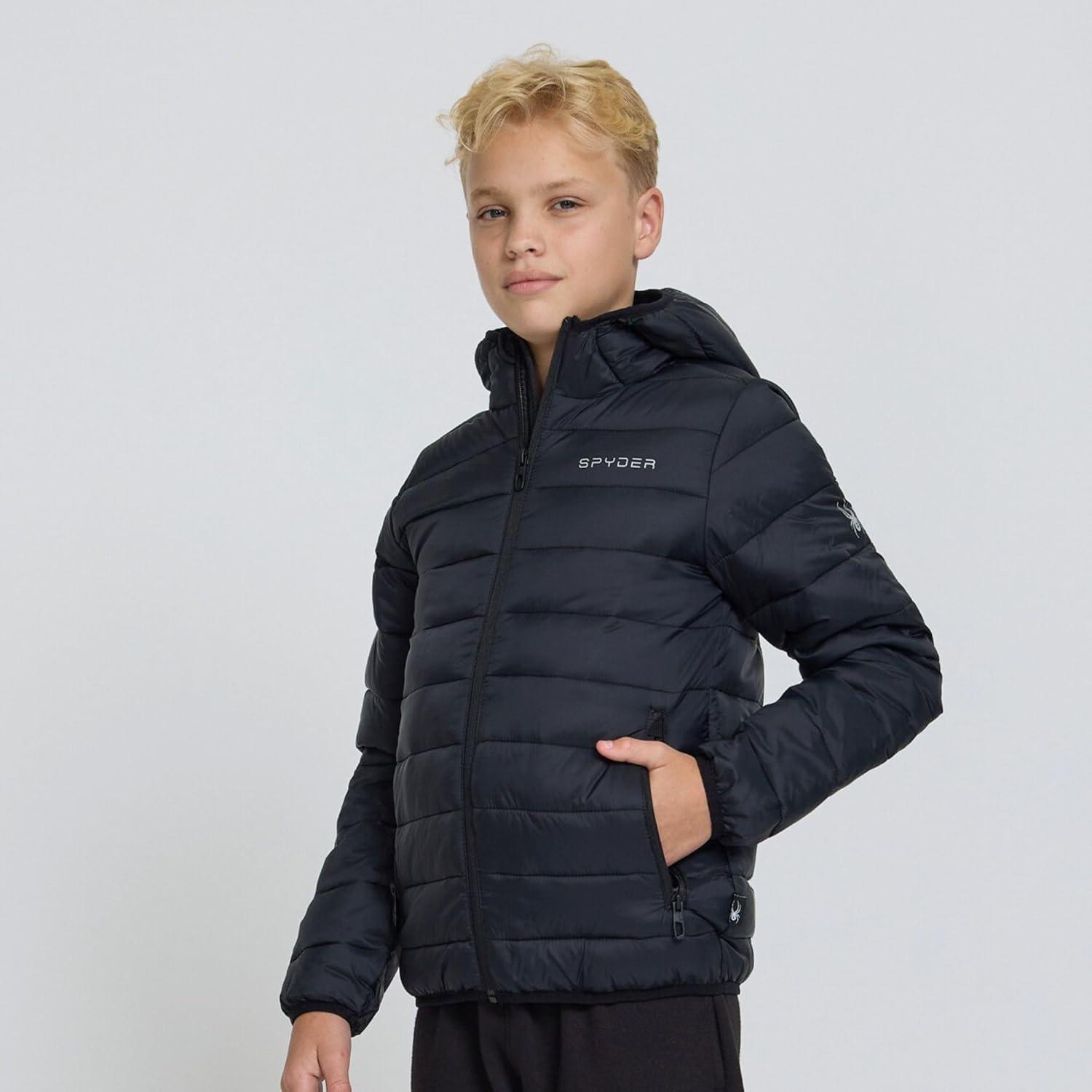 imageSpyder Boys Puffer Jacket Lightweight Packable Wind Water Resistant Quilted Boys Winter Coat Cozy Insulated Winter JacketBlack