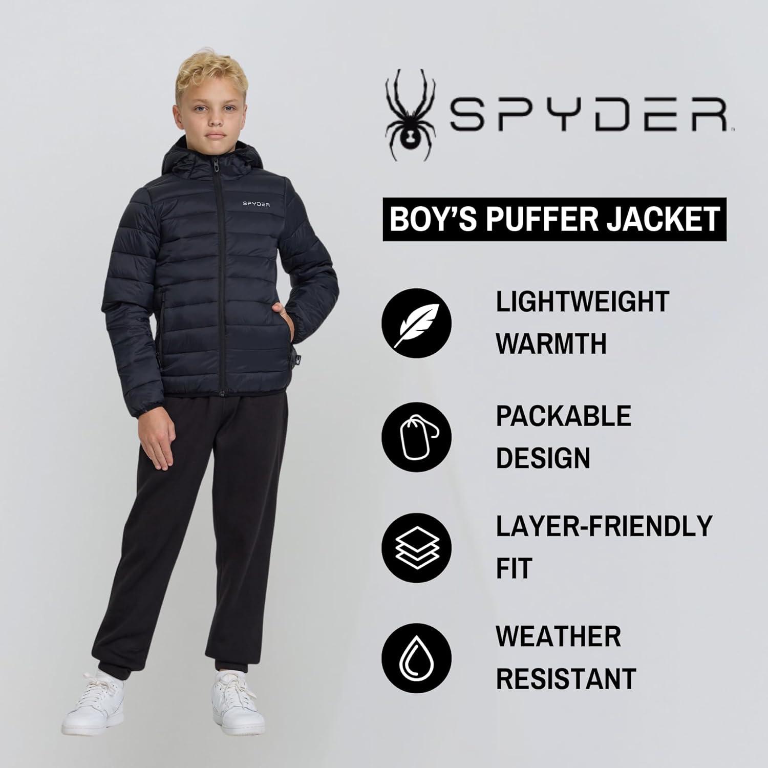 imageSpyder Boys Puffer Jacket Lightweight Packable Wind Water Resistant Quilted Boys Winter Coat Cozy Insulated Winter JacketBlack