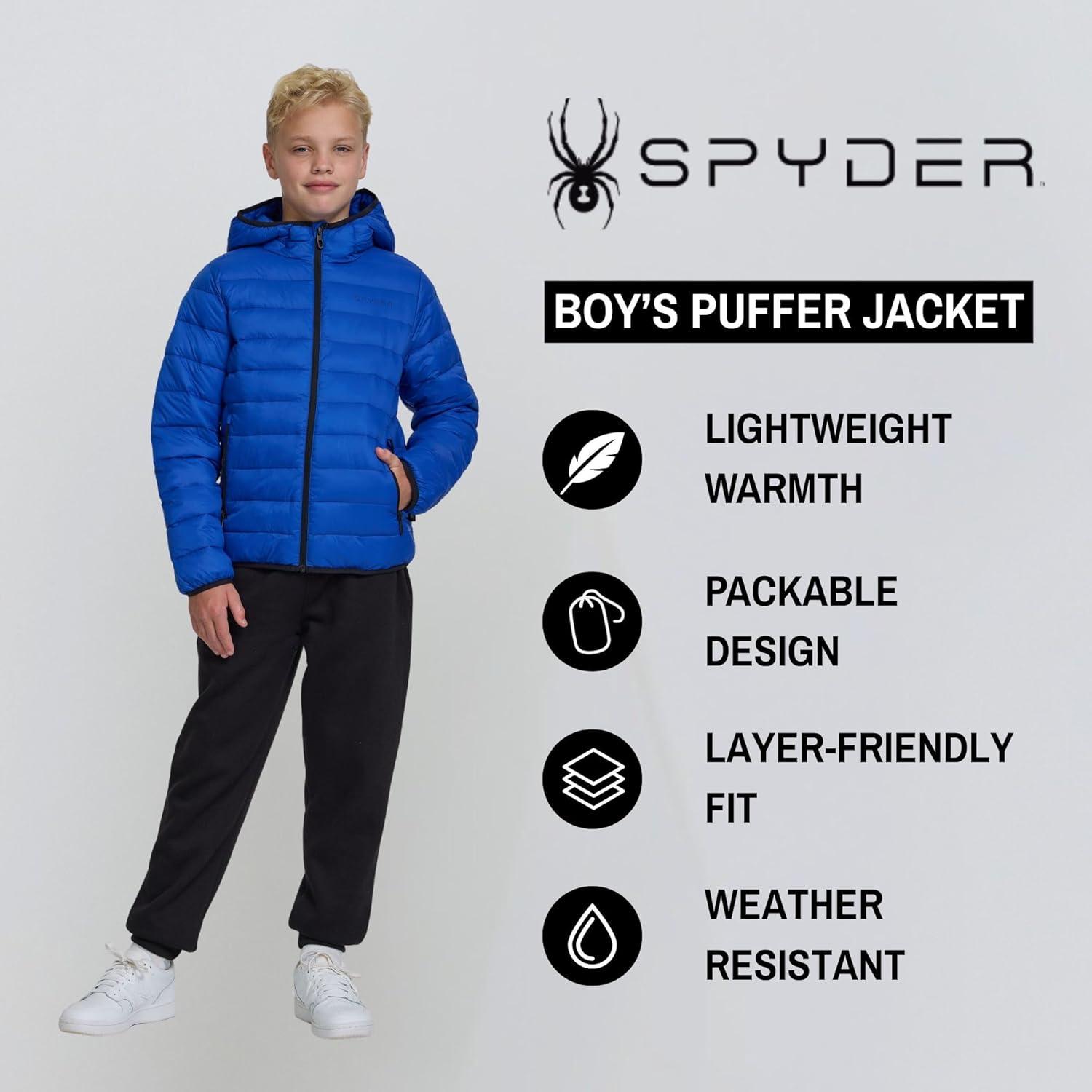 imageSpyder Boys Puffer Jacket Lightweight Packable Wind Water Resistant Quilted Boys Winter Coat Cozy Insulated Winter JacketElectric Blue