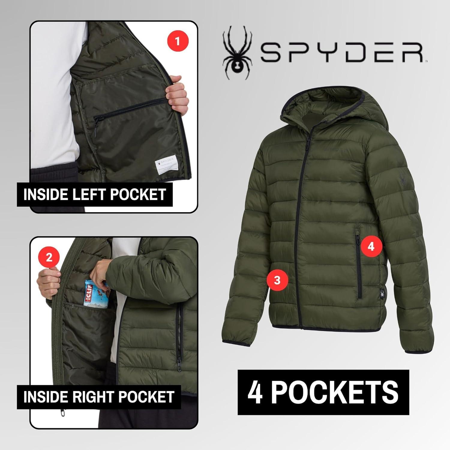 imageSpyder Boys Puffer Jacket Lightweight Packable Wind Water Resistant Quilted Boys Winter Coat Cozy Insulated Winter JacketOlive