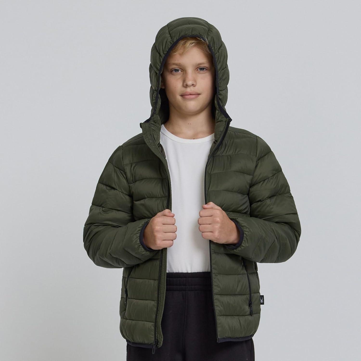 imageSpyder Boys Puffer Jacket Lightweight Packable Wind Water Resistant Quilted Boys Winter Coat Cozy Insulated Winter JacketOlive