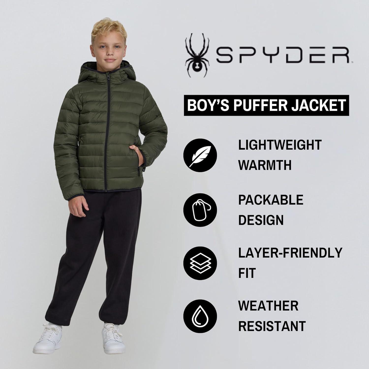 imageSpyder Boys Puffer Jacket Lightweight Packable Wind Water Resistant Quilted Boys Winter Coat Cozy Insulated Winter JacketOlive