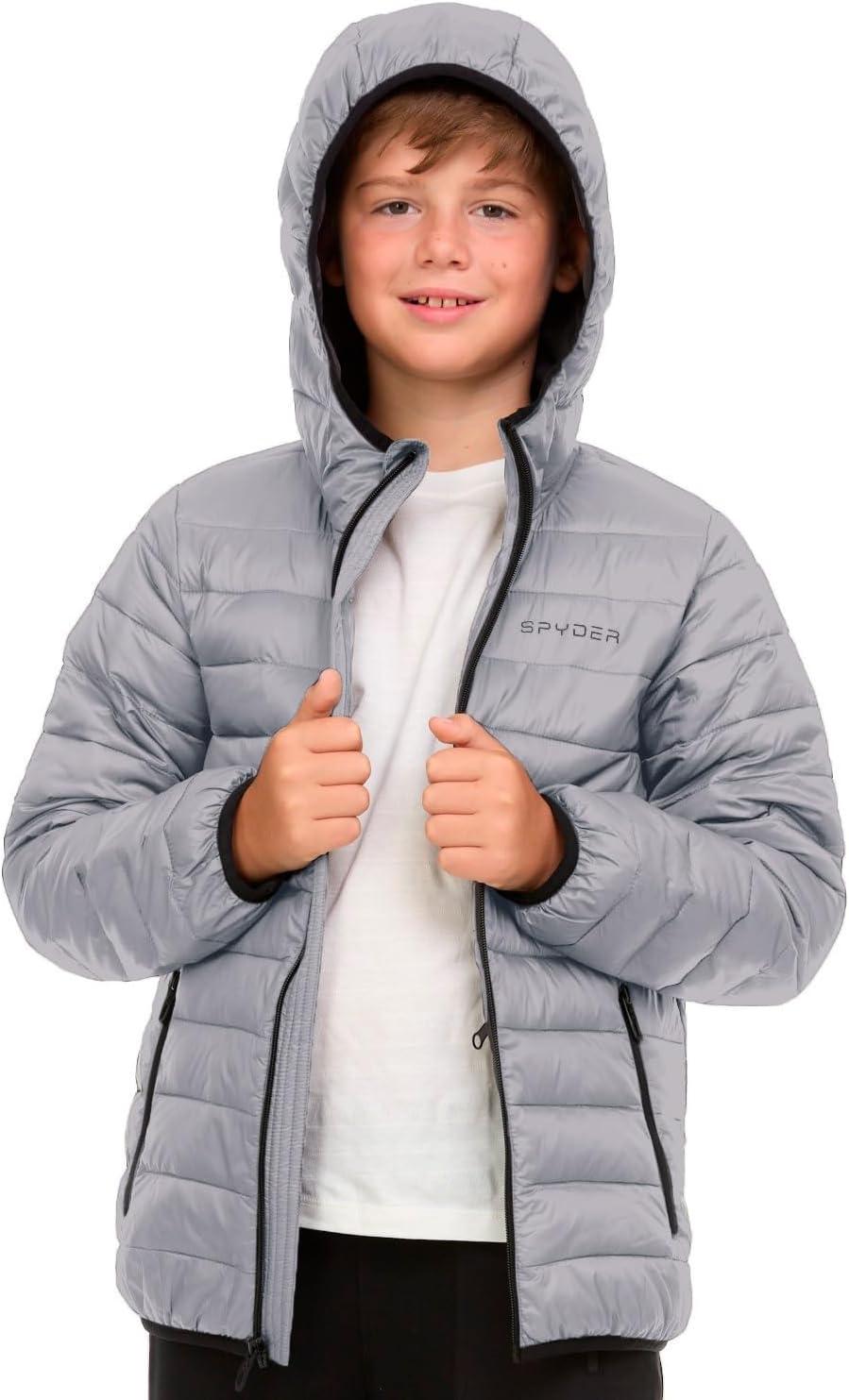 imageSpyder Boys Puffer Jacket Lightweight Packable Wind Water Resistant Quilted Boys Winter Coat Cozy Insulated Winter JacketPewter