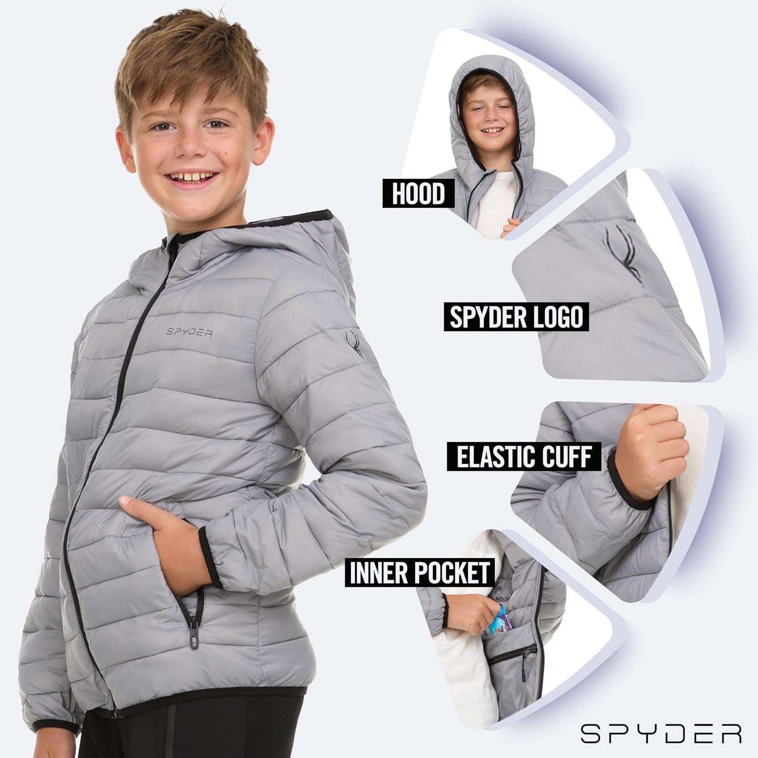 imageSpyder Boys Puffer Jacket Lightweight Packable Wind Water Resistant Quilted Boys Winter Coat Cozy Insulated Winter JacketPewter