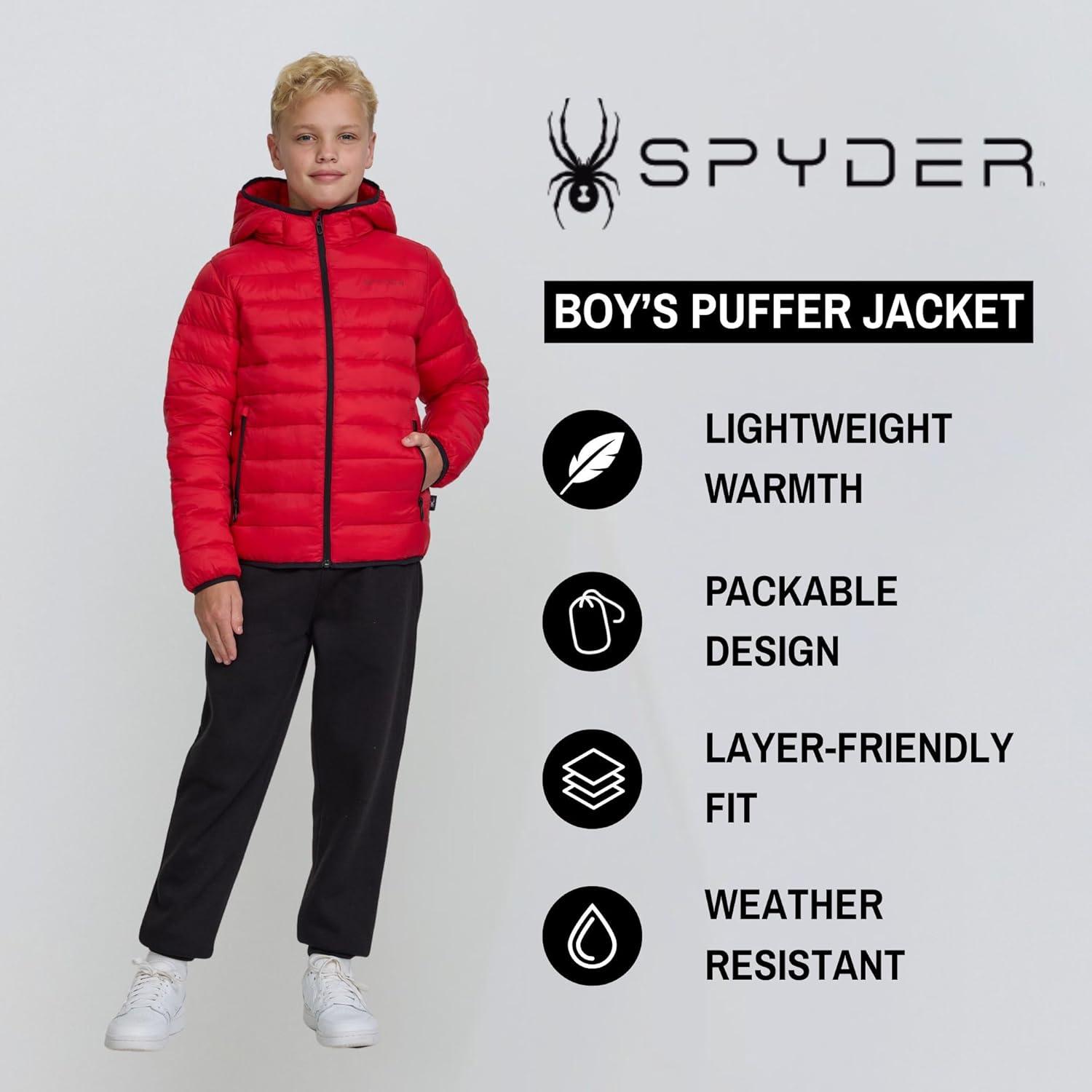 imageSpyder Boys Puffer Jacket Lightweight Packable Wind Water Resistant Quilted Boys Winter Coat Cozy Insulated Winter JacketSpyder Red