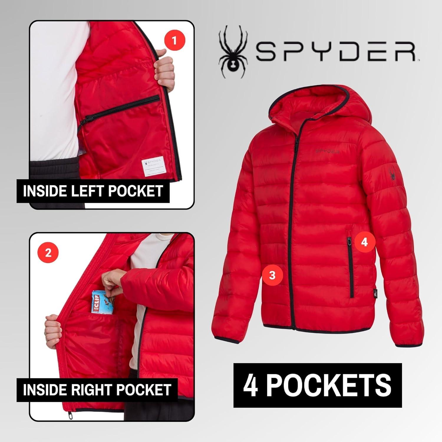 imageSpyder Boys Puffer Jacket Lightweight Packable Wind Water Resistant Quilted Boys Winter Coat Cozy Insulated Winter JacketSpyder Red