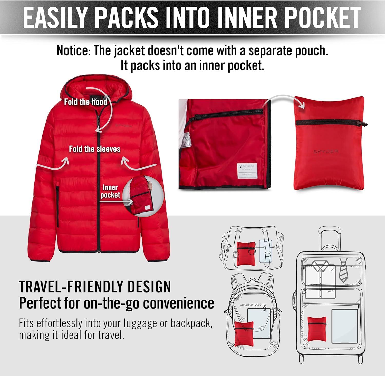 imageSpyder Boys Puffer Jacket Lightweight Packable Wind Water Resistant Quilted Boys Winter Coat Cozy Insulated Winter JacketSpyder Red