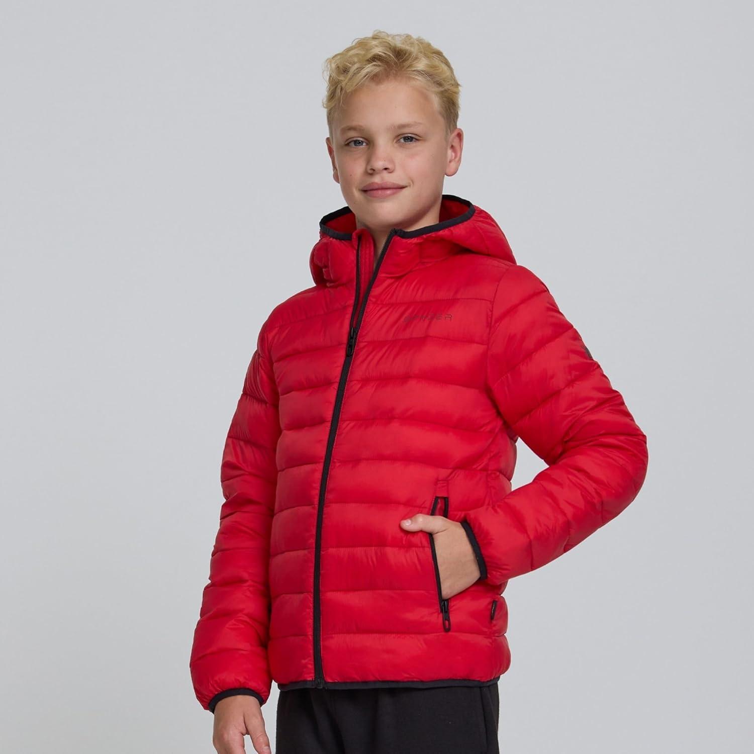 imageSpyder Boys Puffer Jacket Lightweight Packable Wind Water Resistant Quilted Boys Winter Coat Cozy Insulated Winter JacketSpyder Red