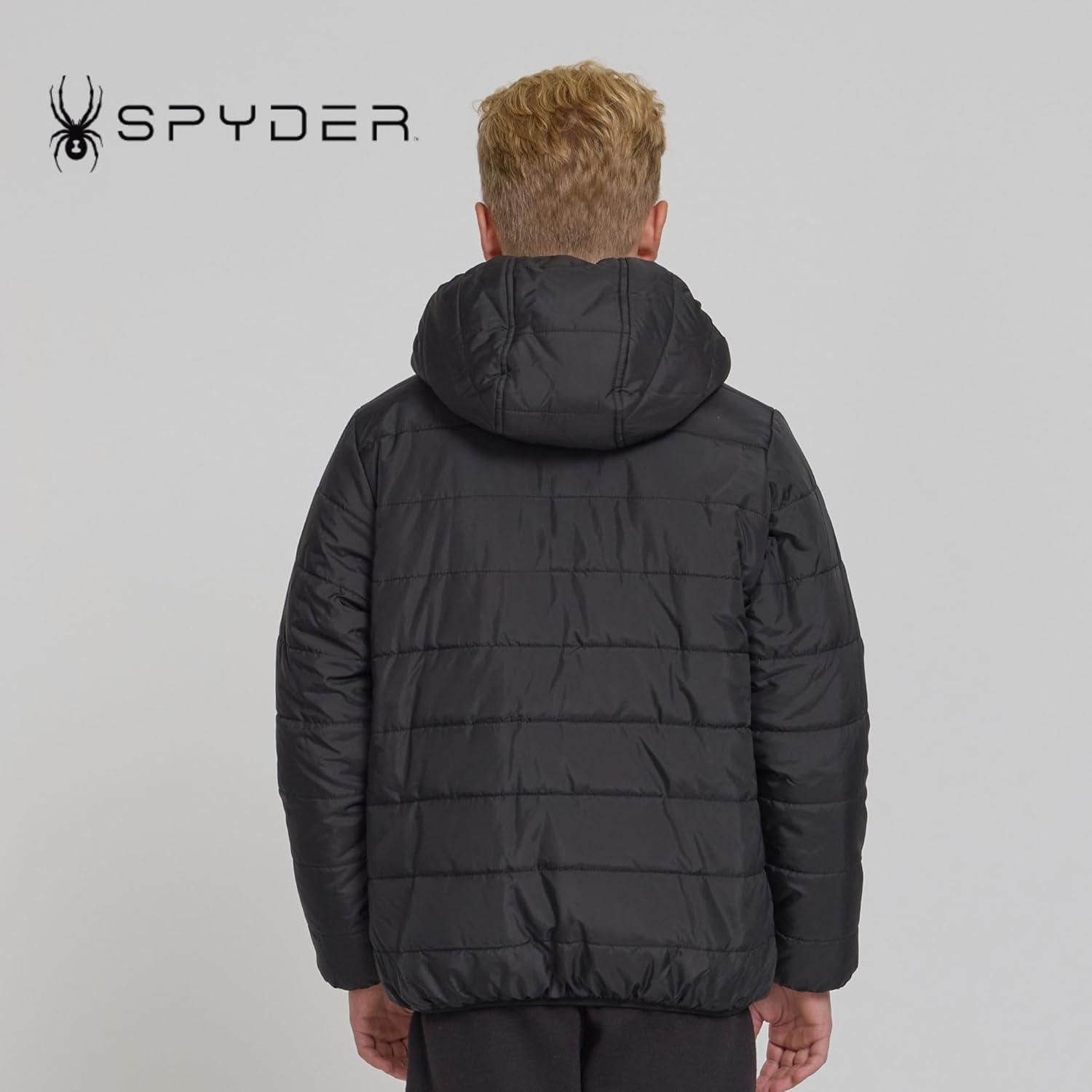 imageSpyder Reversible Boys Puffer Jacket Fleece Lined Puffer Coat with Hood Sherpa Winter Kids Outerwear Sizes 420Black