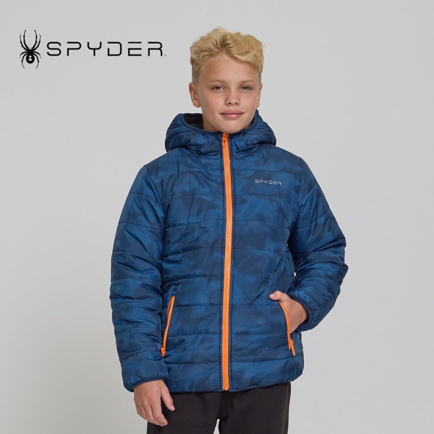imageSpyder Reversible Boys Puffer Jacket Fleece Lined Puffer Coat with Hood Sherpa Winter Kids Outerwear Sizes 420Blue