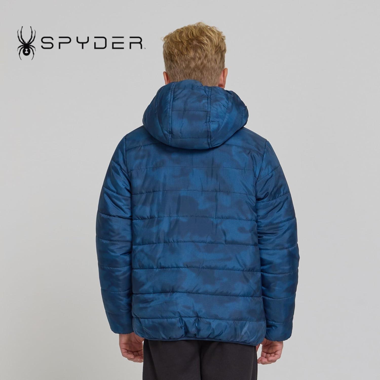 imageSpyder Reversible Boys Puffer Jacket Fleece Lined Puffer Coat with Hood Sherpa Winter Kids Outerwear Sizes 420Blue