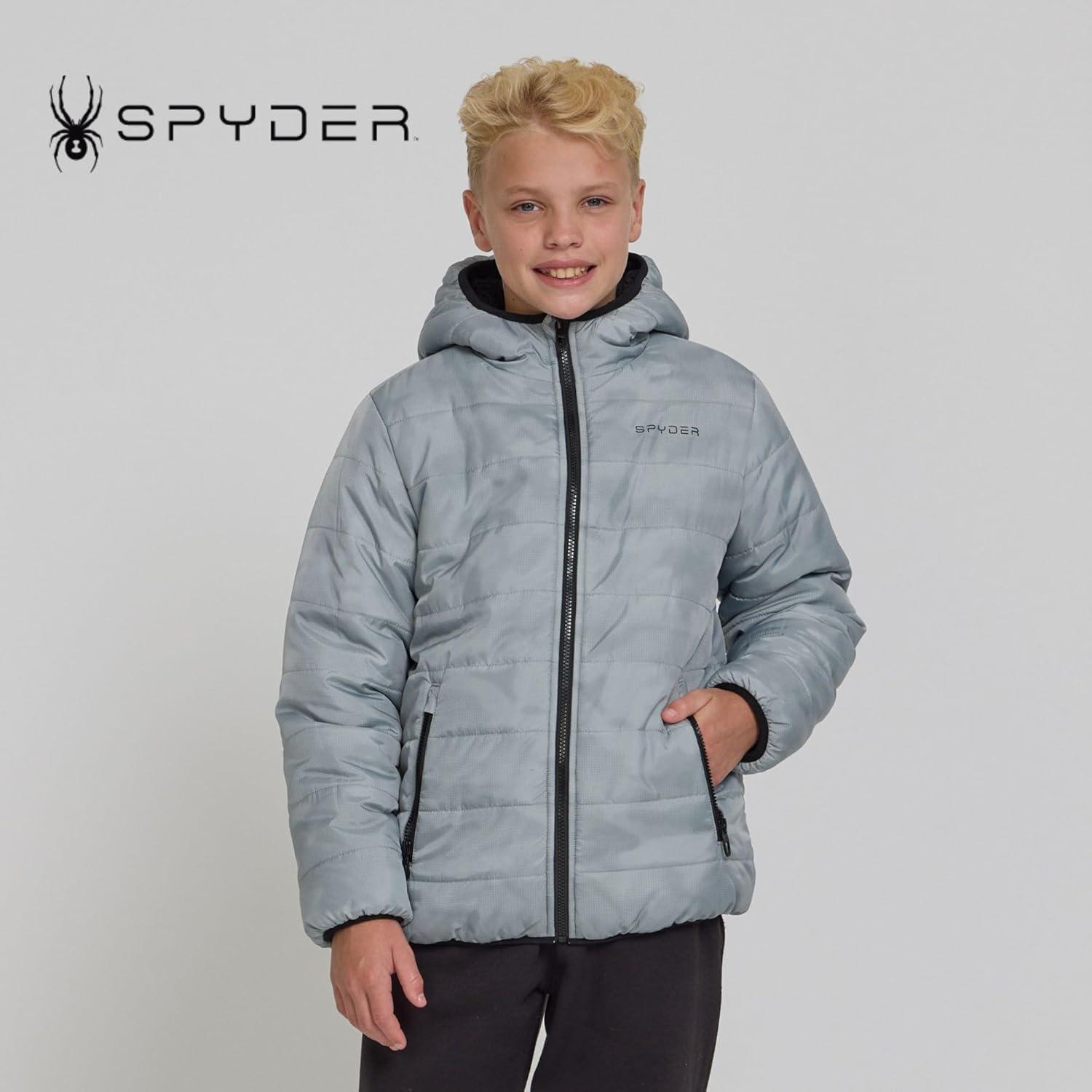 imageSpyder Reversible Boys Puffer Jacket Fleece Lined Puffer Coat with Hood Sherpa Winter Kids Outerwear Sizes 420Pewter