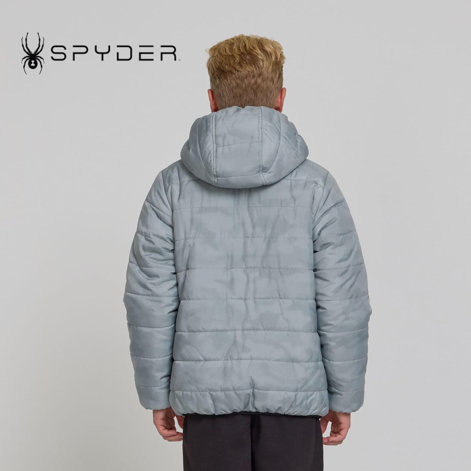 imageSpyder Reversible Boys Puffer Jacket Fleece Lined Puffer Coat with Hood Sherpa Winter Kids Outerwear Sizes 420Pewter