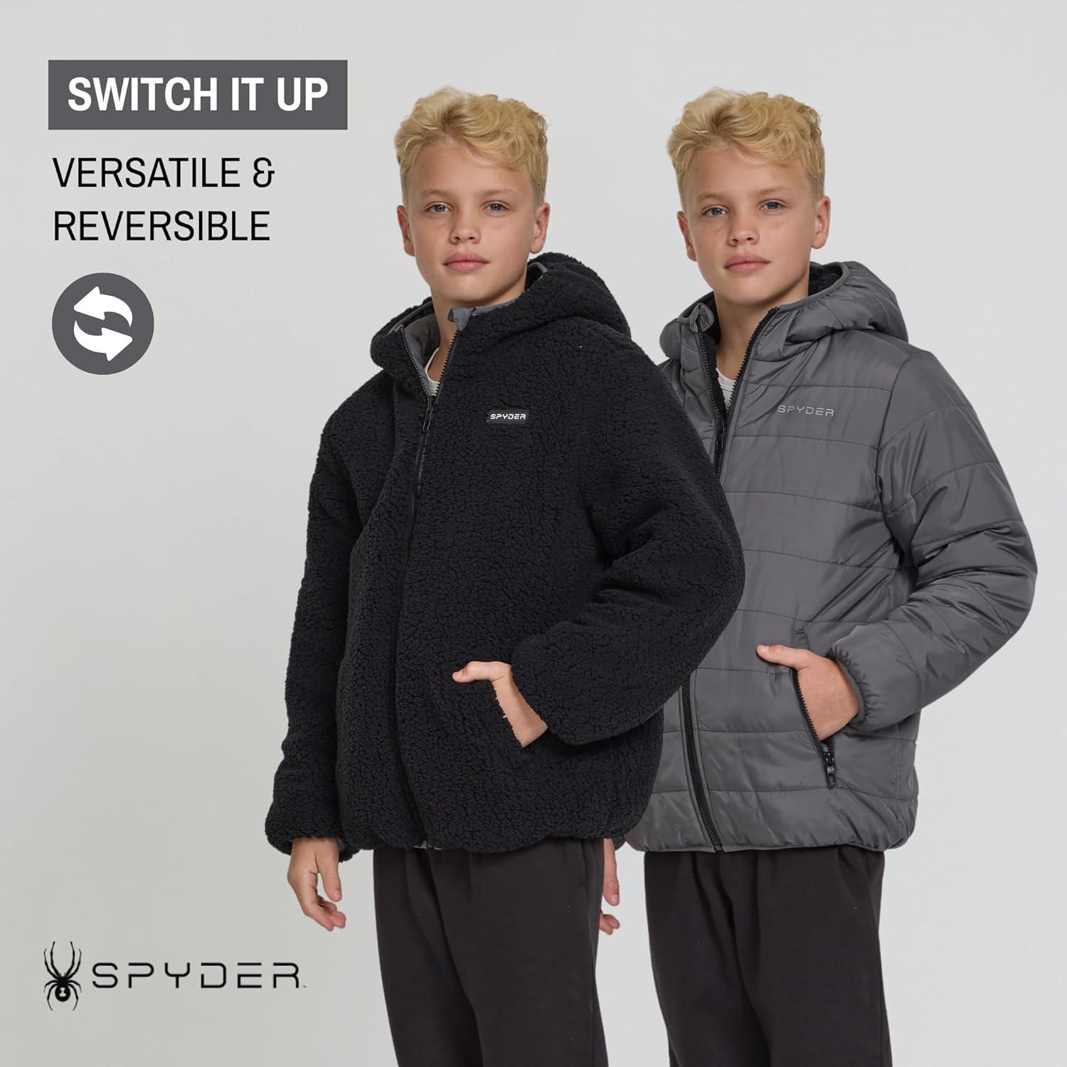 imageSpyder Reversible Boys Puffer Jacket Fleece Lined Puffer Coat with Hood Sherpa Winter Kids Outerwear Sizes 420Polar