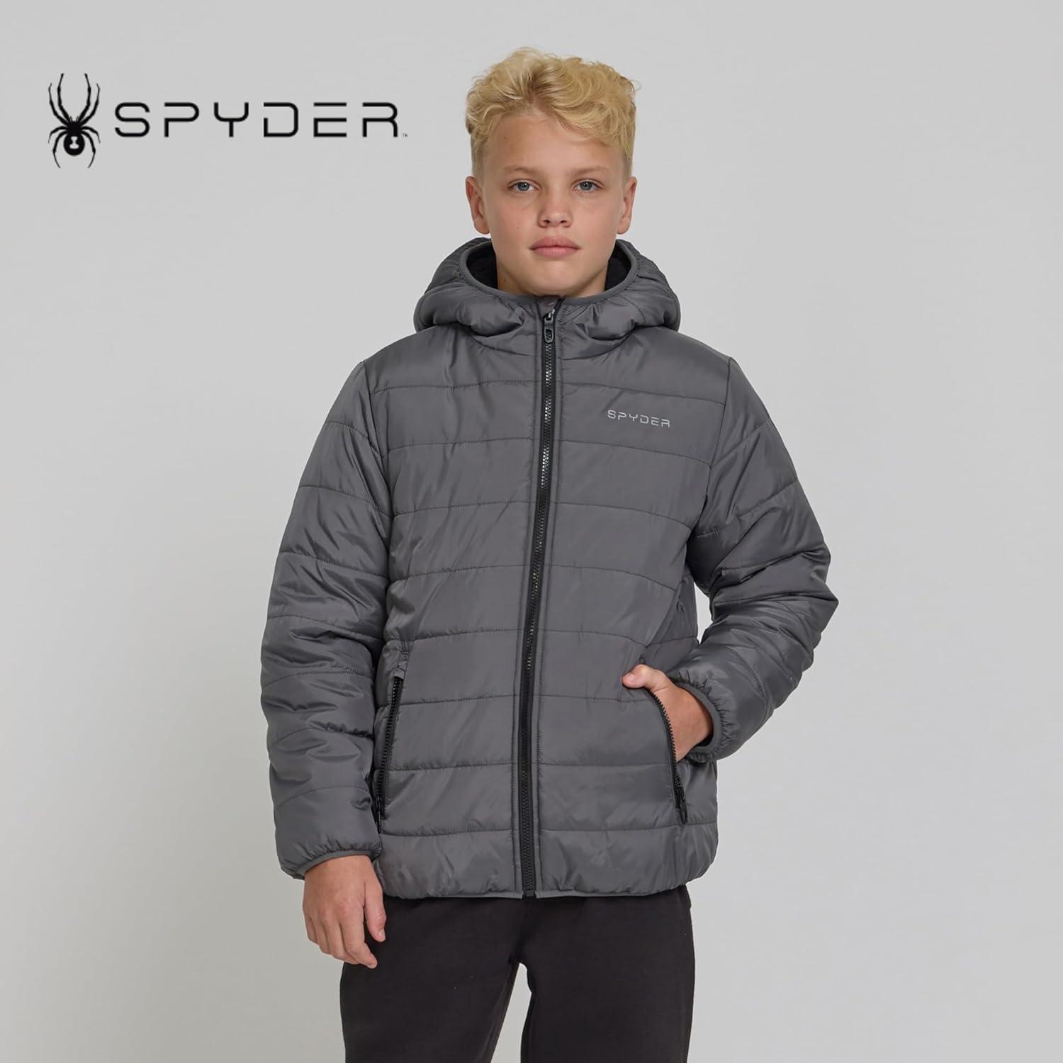 imageSpyder Reversible Boys Puffer Jacket Fleece Lined Puffer Coat with Hood Sherpa Winter Kids Outerwear Sizes 420Polar