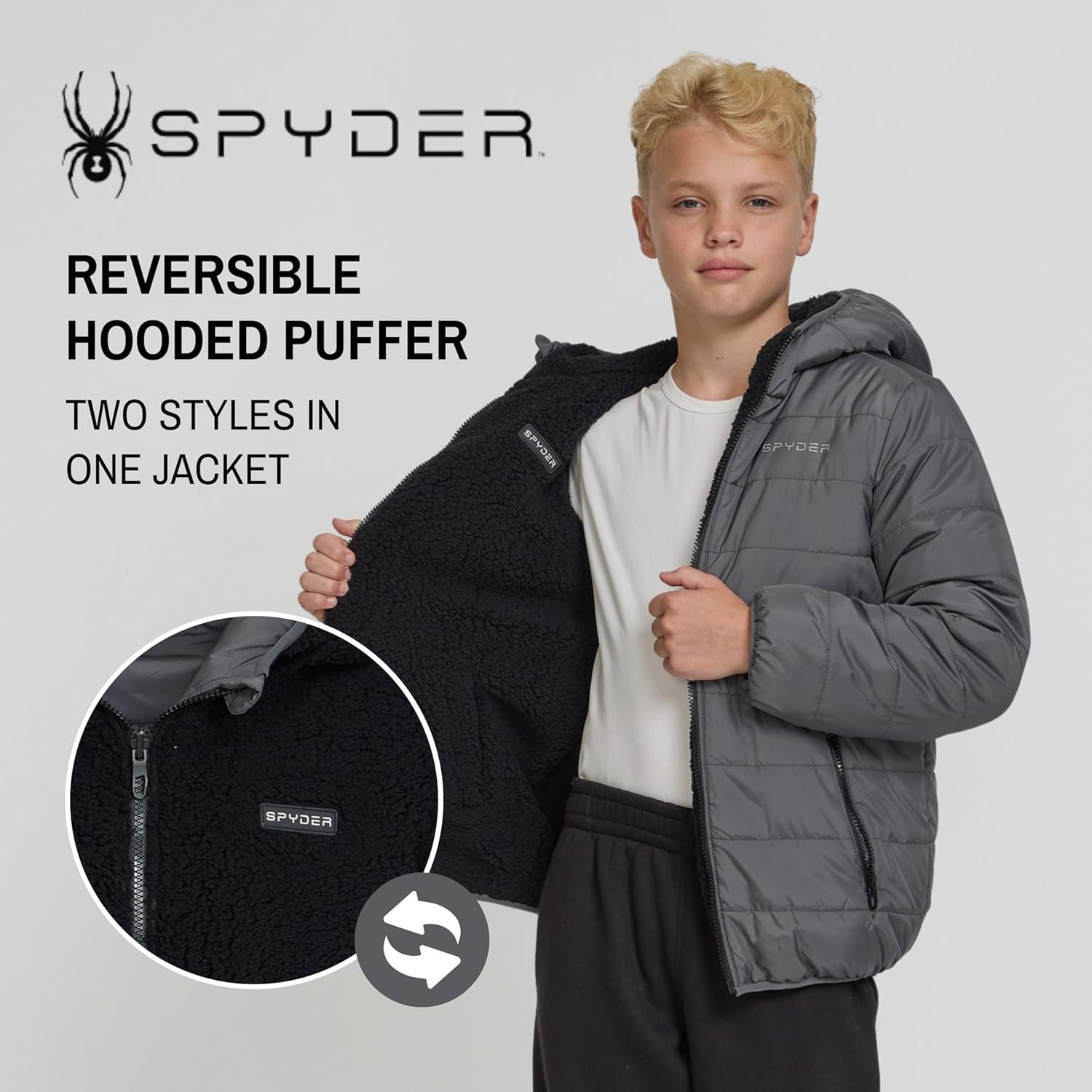 imageSpyder Reversible Boys Puffer Jacket Fleece Lined Puffer Coat with Hood Sherpa Winter Kids Outerwear Sizes 420Polar