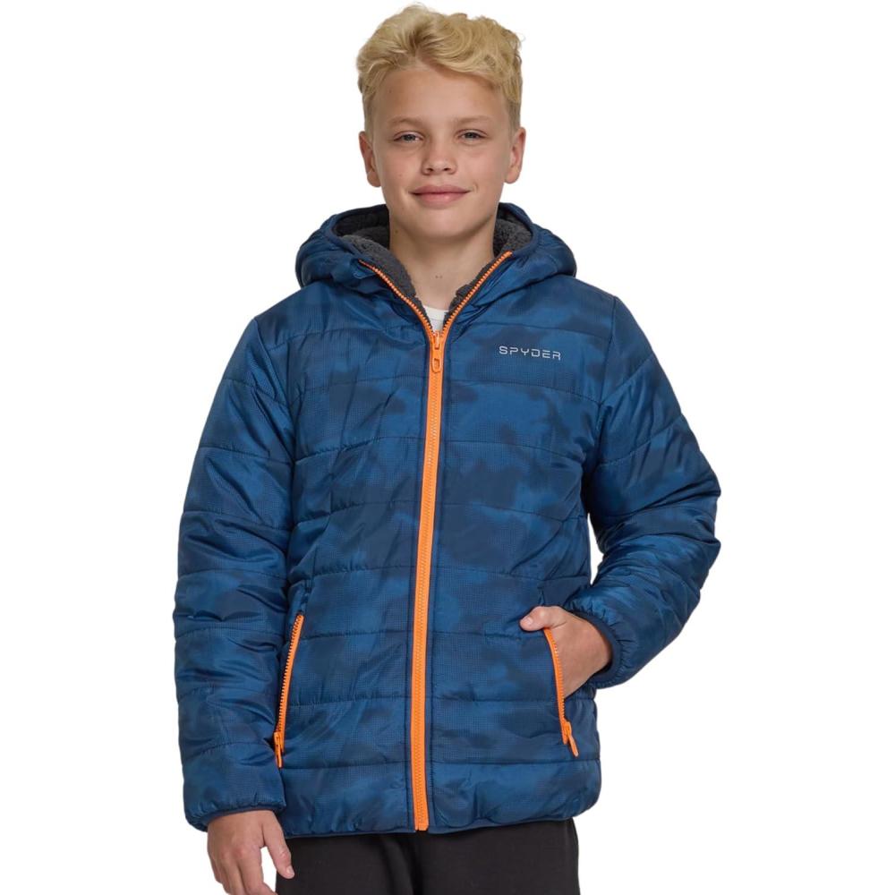 imageSpyder Reversible Boys Puffer Jacket Fleece Lined Puffer Coat with Hood Sherpa Winter Kids Outerwear Sizes 420Blue