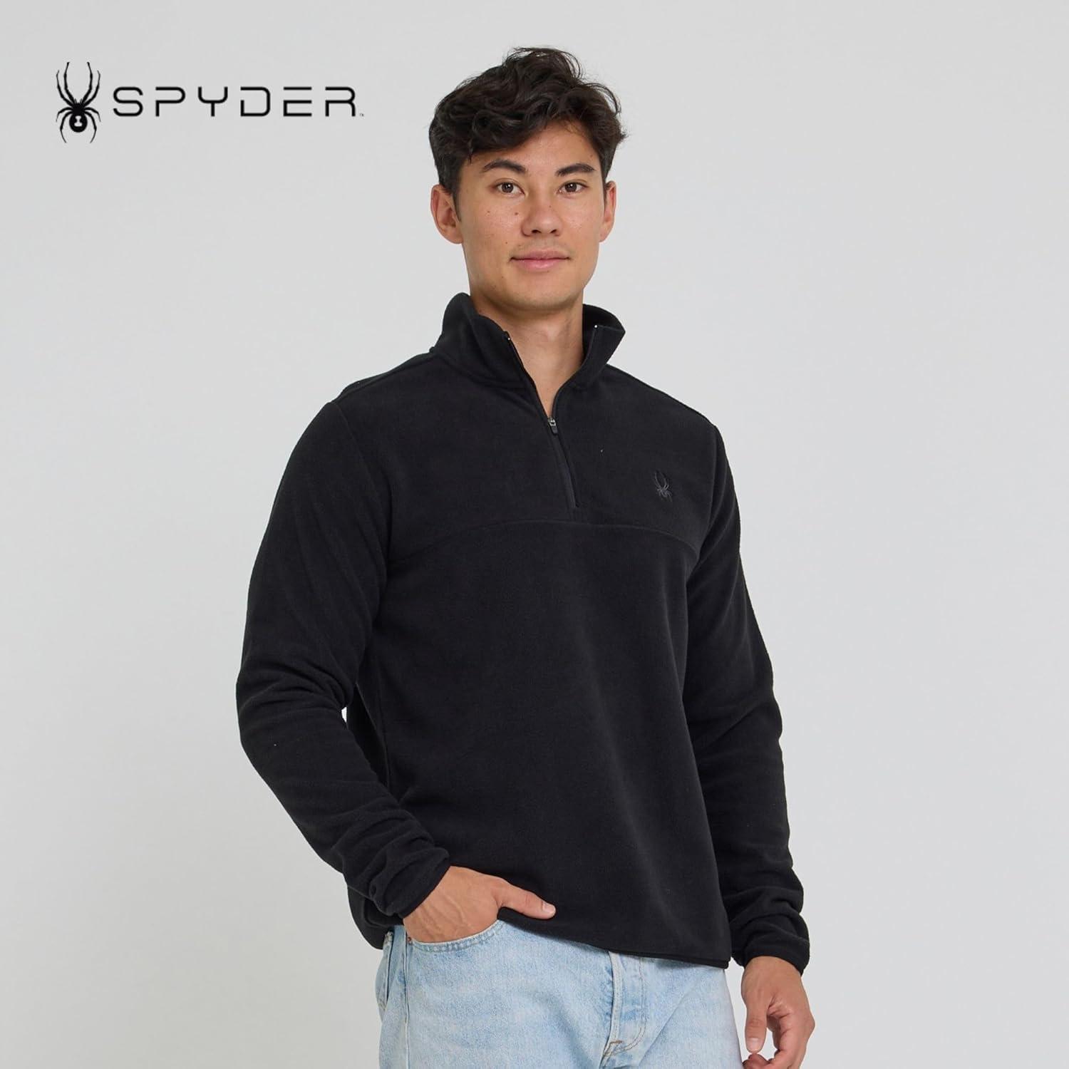 imageSpyder Fleece Quarter Zip Pullover Men Polar Fleece Lightweight Athletic Sweater Warm 14 Zipper Jacket Mock NeckBlack