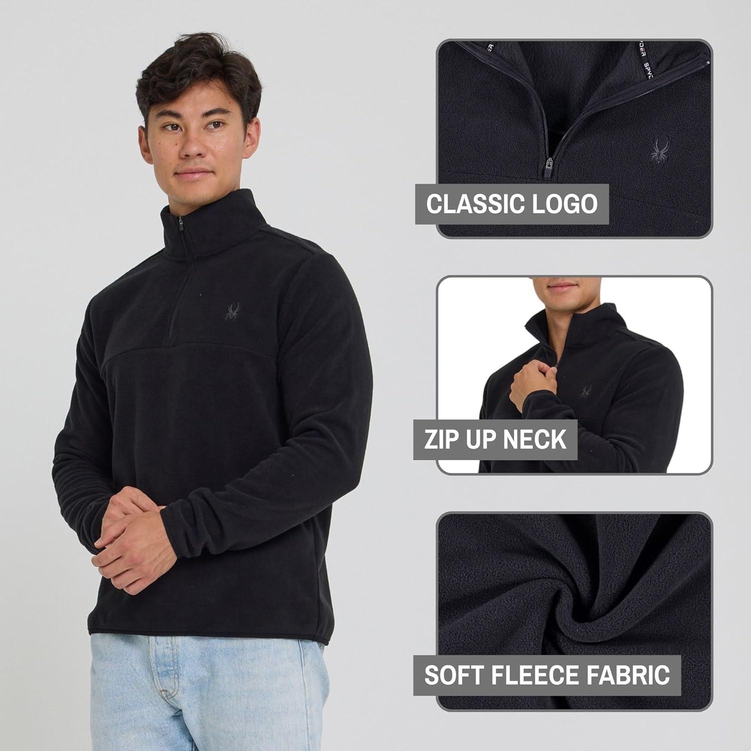 imageSpyder Fleece Quarter Zip Pullover Men Polar Fleece Lightweight Athletic Sweater Warm 14 Zipper Jacket Mock NeckBlack