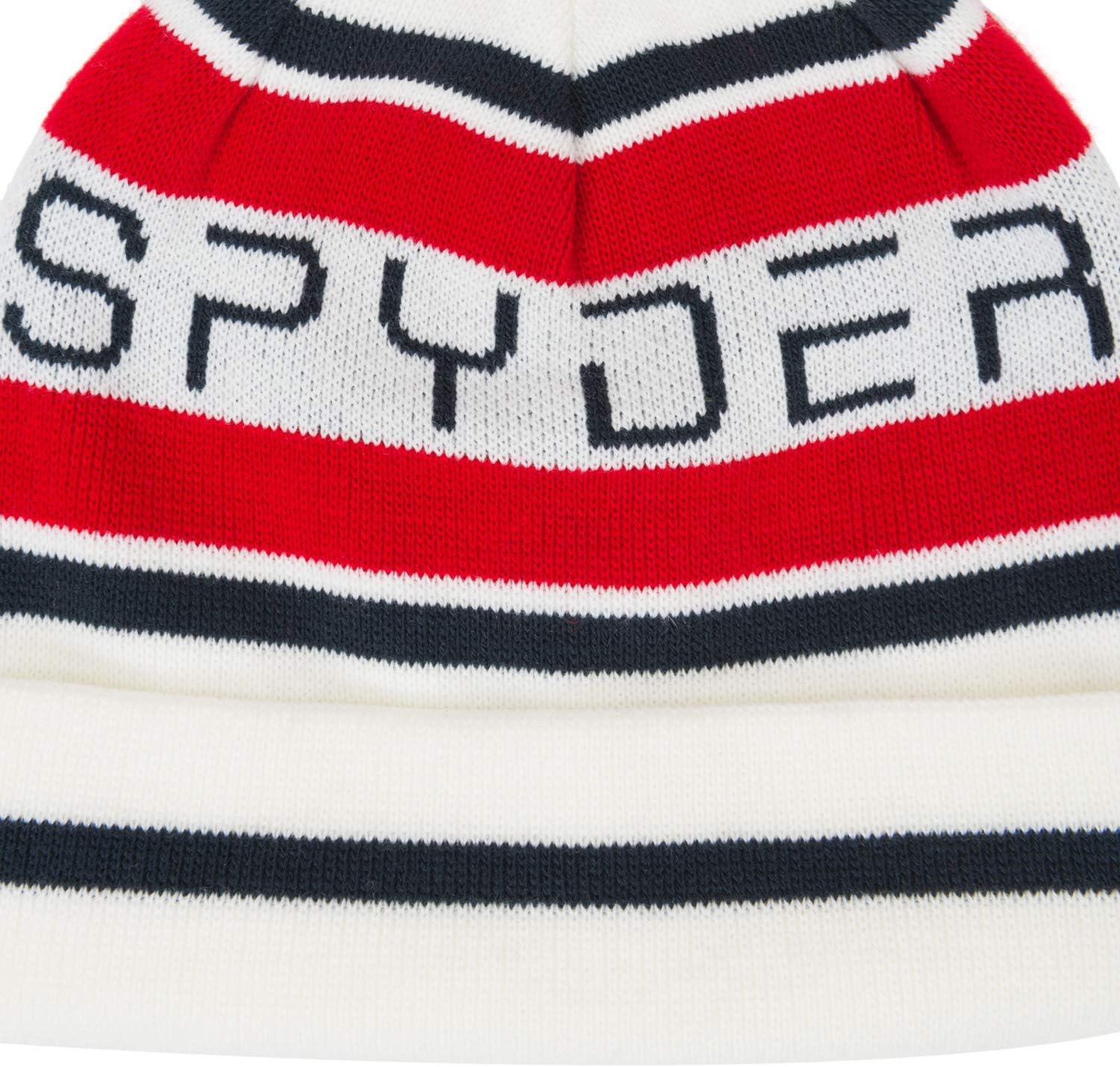 imageSpyder Mens Icebox Lined Pom Ski BeanieWhiteRedFrontier