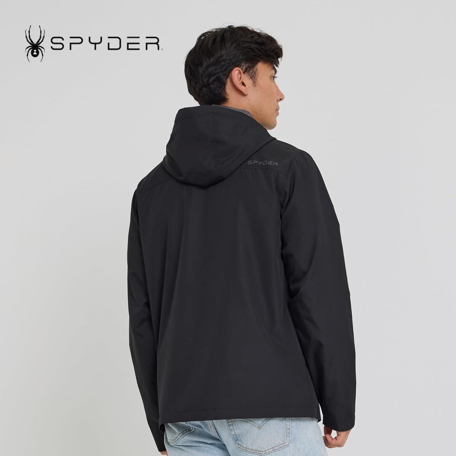 imageSpyder Packable Rain Jacket Men Water Resistant Windbreaker with Hood Lightweight Rain Coat Slicker Travel Golf FishingBlack