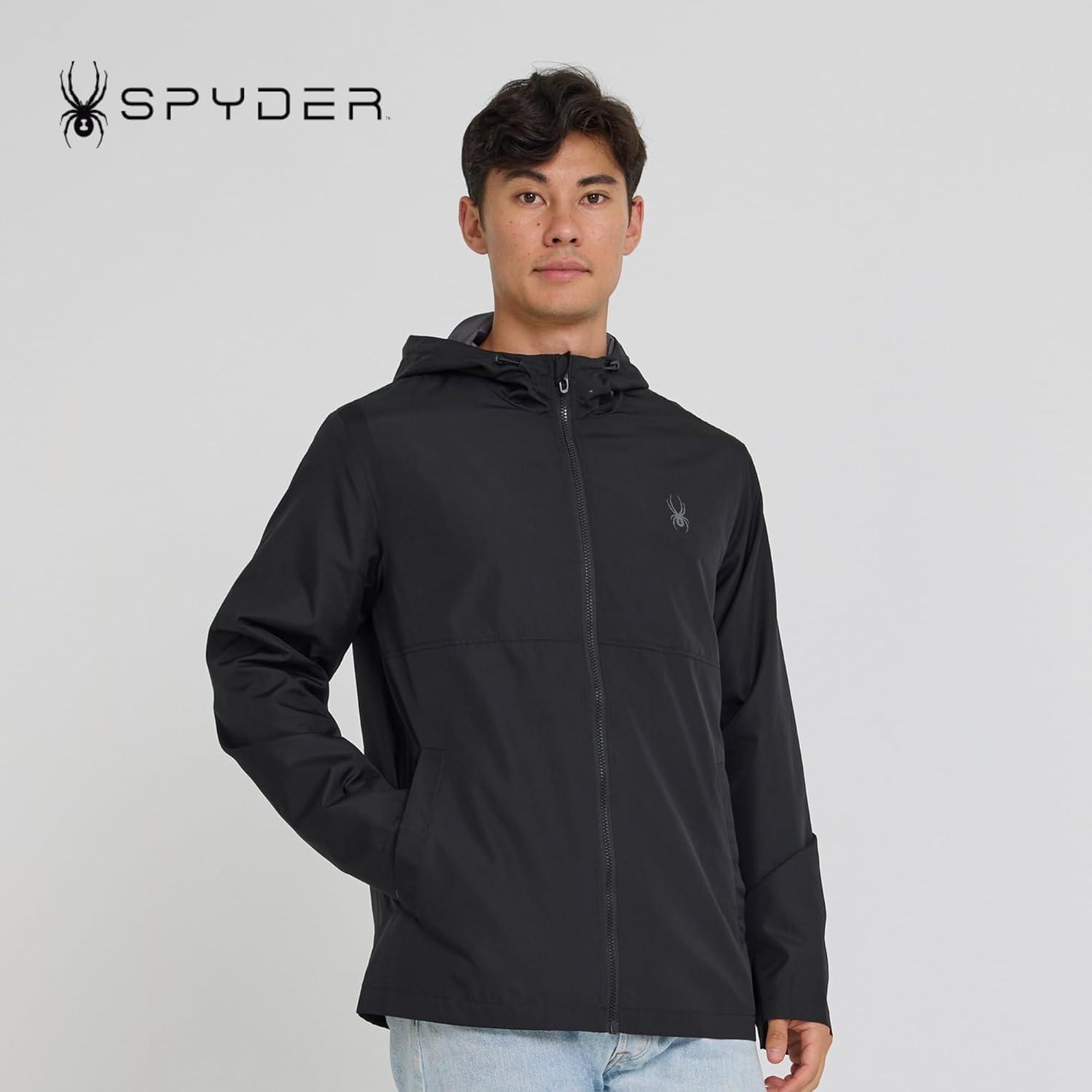 imageSpyder Packable Rain Jacket Men Water Resistant Windbreaker with Hood Lightweight Rain Coat Slicker Travel Golf FishingBlack
