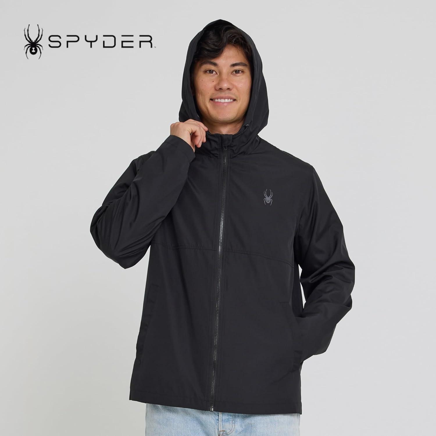 imageSpyder Packable Rain Jacket Men Water Resistant Windbreaker with Hood Lightweight Rain Coat Slicker Travel Golf FishingBlack