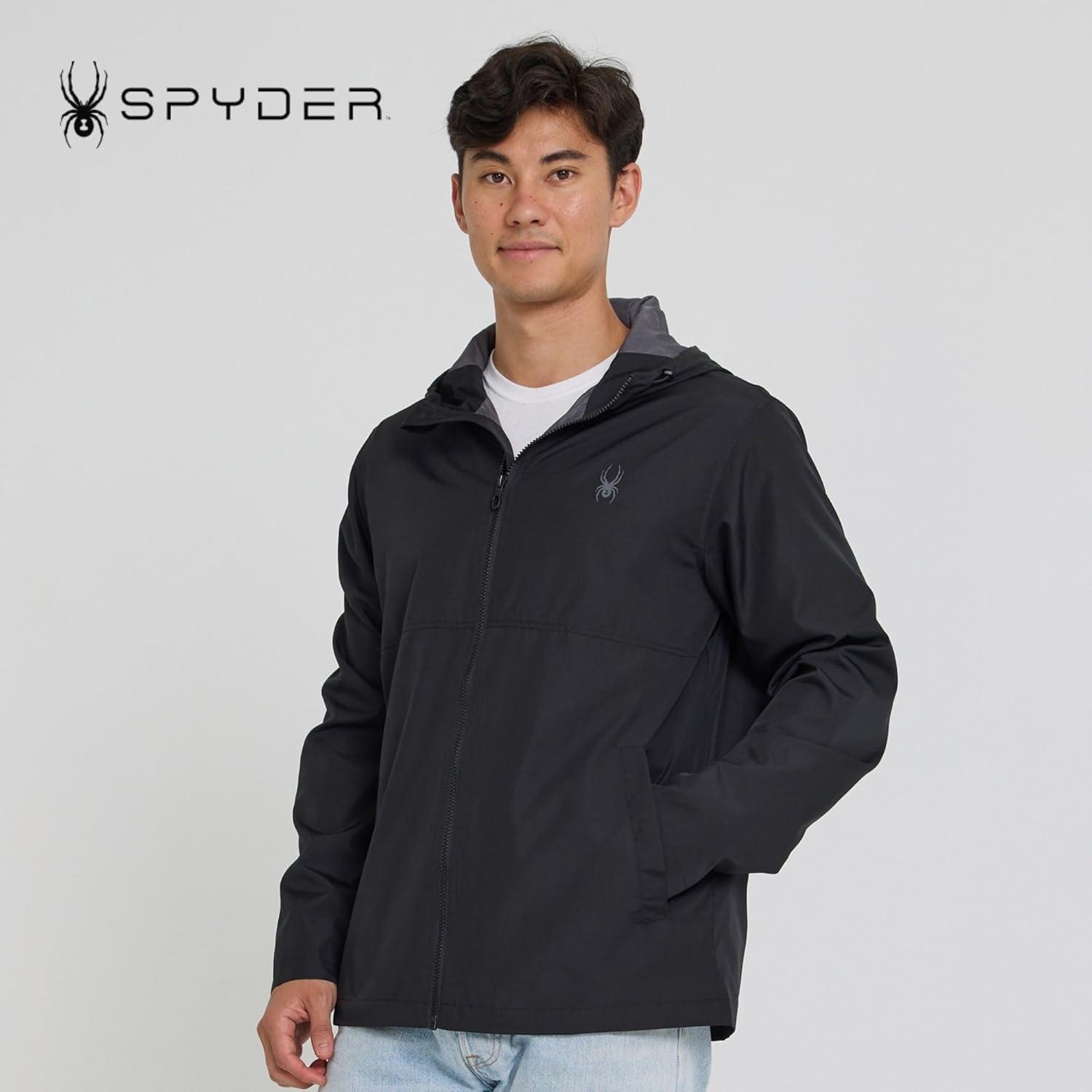 imageSpyder Packable Rain Jacket Men Water Resistant Windbreaker with Hood Lightweight Rain Coat Slicker Travel Golf FishingBlack