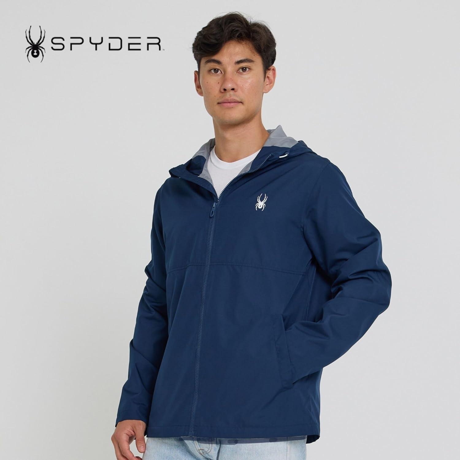 imageSpyder Packable Rain Jacket Men Water Resistant Windbreaker with Hood Lightweight Rain Coat Slicker Travel Golf FishingNavy