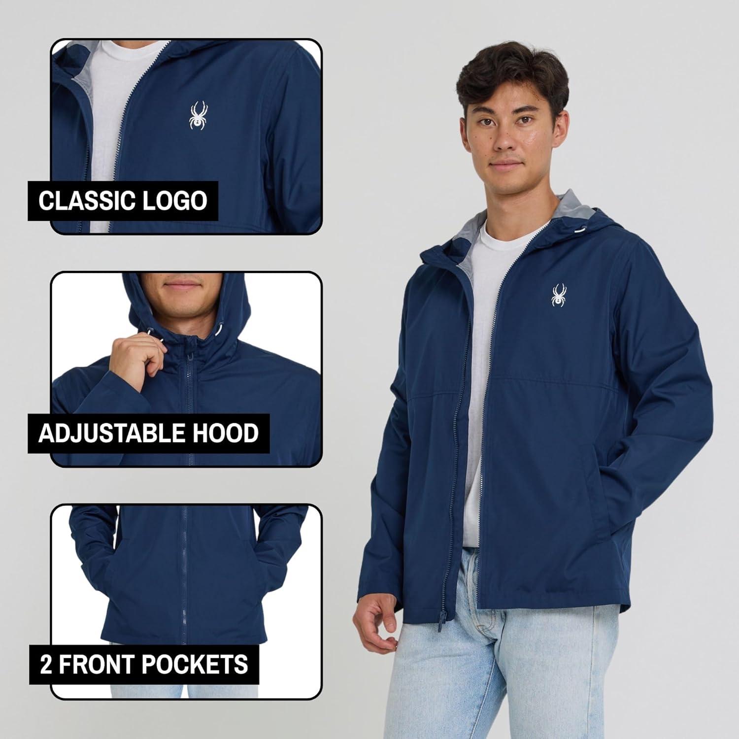 imageSpyder Packable Rain Jacket Men Water Resistant Windbreaker with Hood Lightweight Rain Coat Slicker Travel Golf FishingNavy