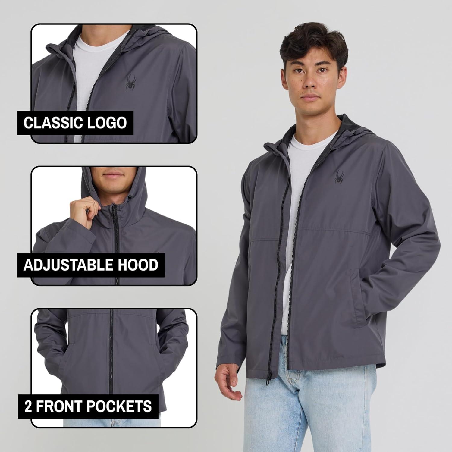 imageSpyder Packable Rain Jacket Men Water Resistant Windbreaker with Hood Lightweight Rain Coat Slicker Travel Golf FishingPolar