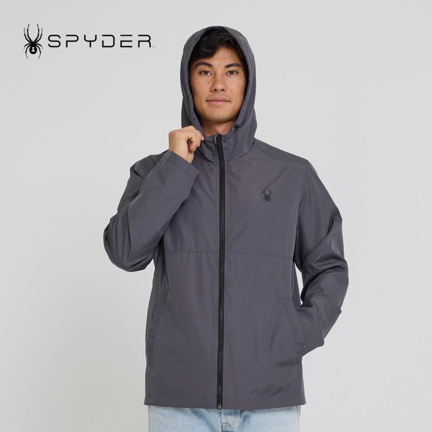 imageSpyder Packable Rain Jacket Men Water Resistant Windbreaker with Hood Lightweight Rain Coat Slicker Travel Golf FishingPolar