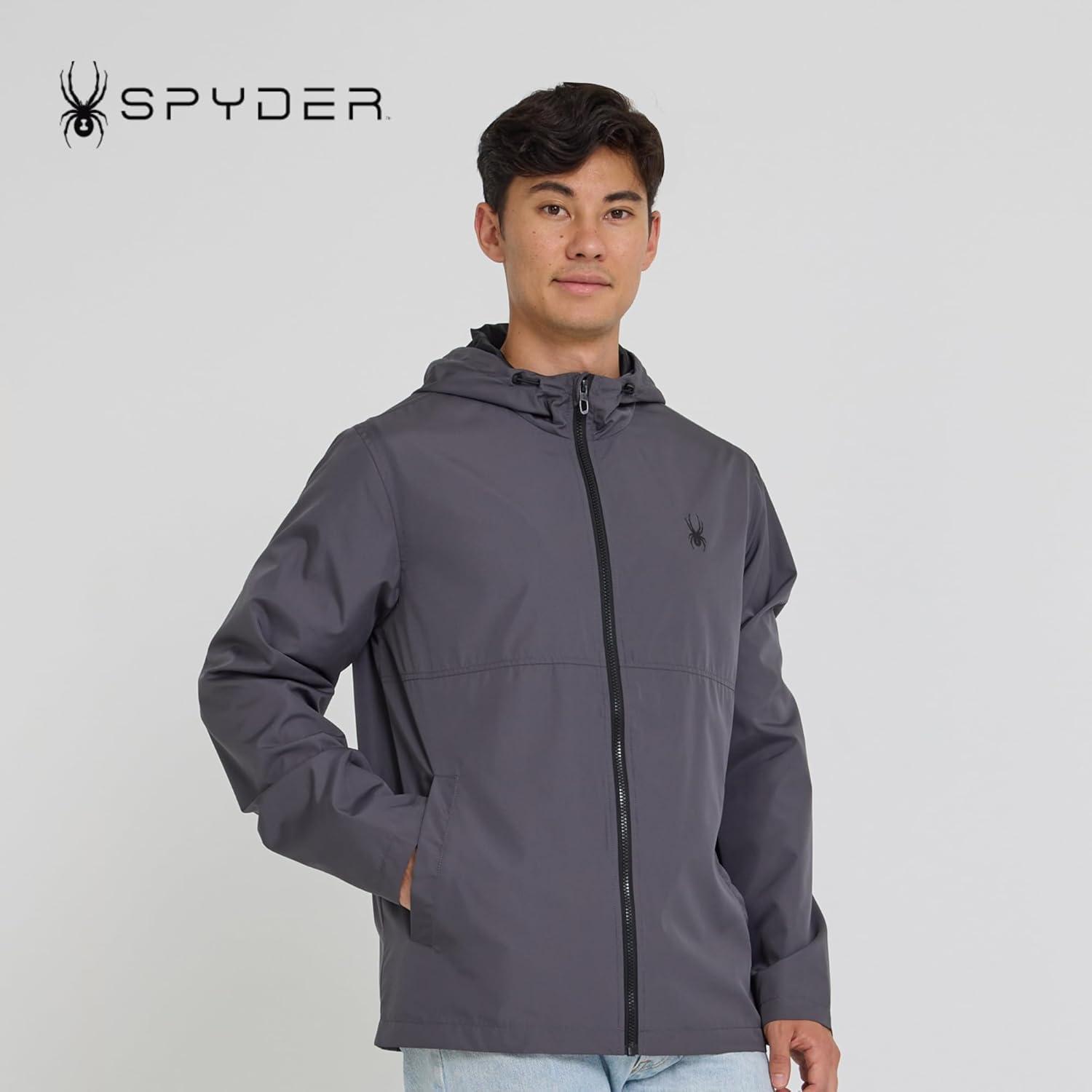 imageSpyder Packable Rain Jacket Men Water Resistant Windbreaker with Hood Lightweight Rain Coat Slicker Travel Golf FishingPolar