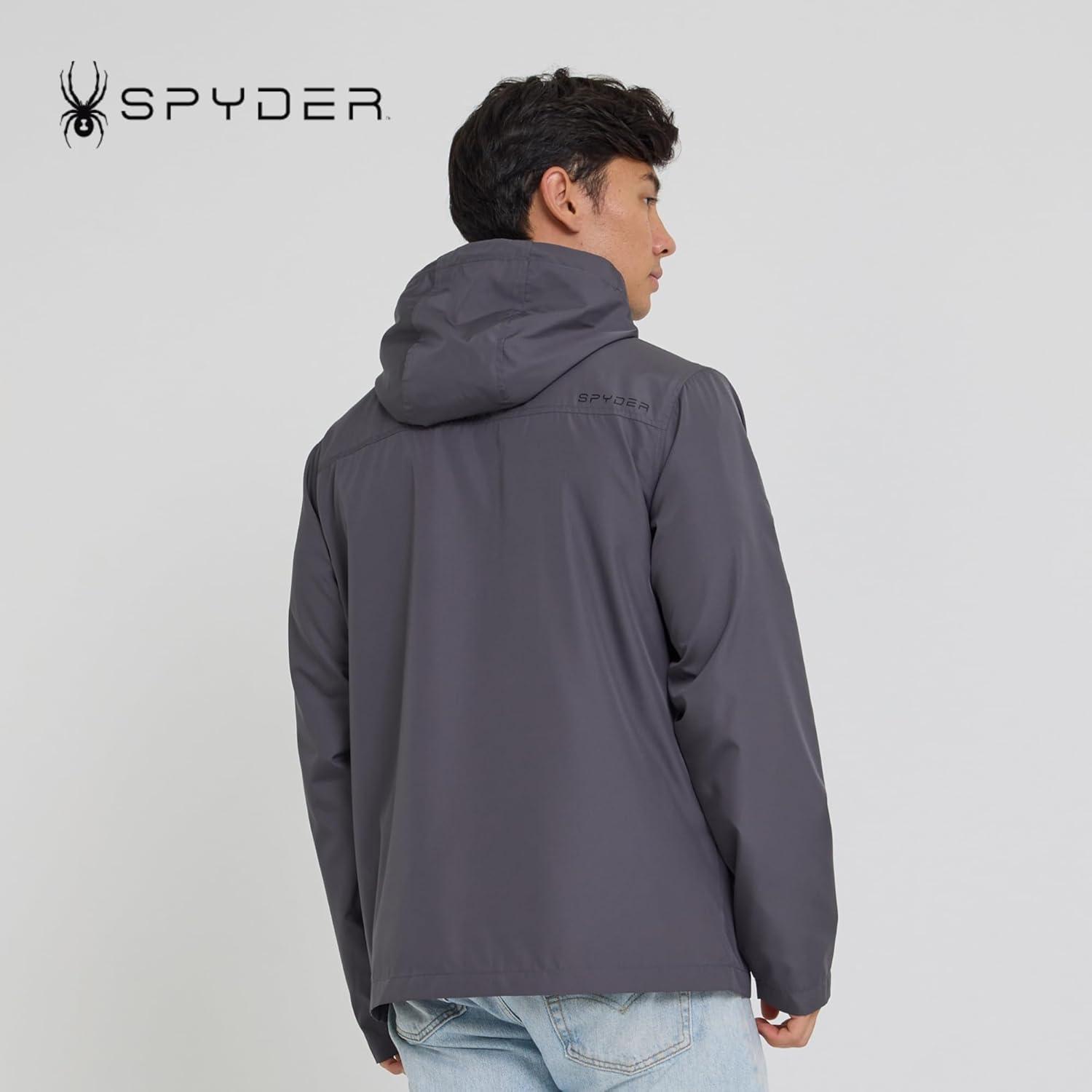 imageSpyder Packable Rain Jacket Men Water Resistant Windbreaker with Hood Lightweight Rain Coat Slicker Travel Golf FishingPolar
