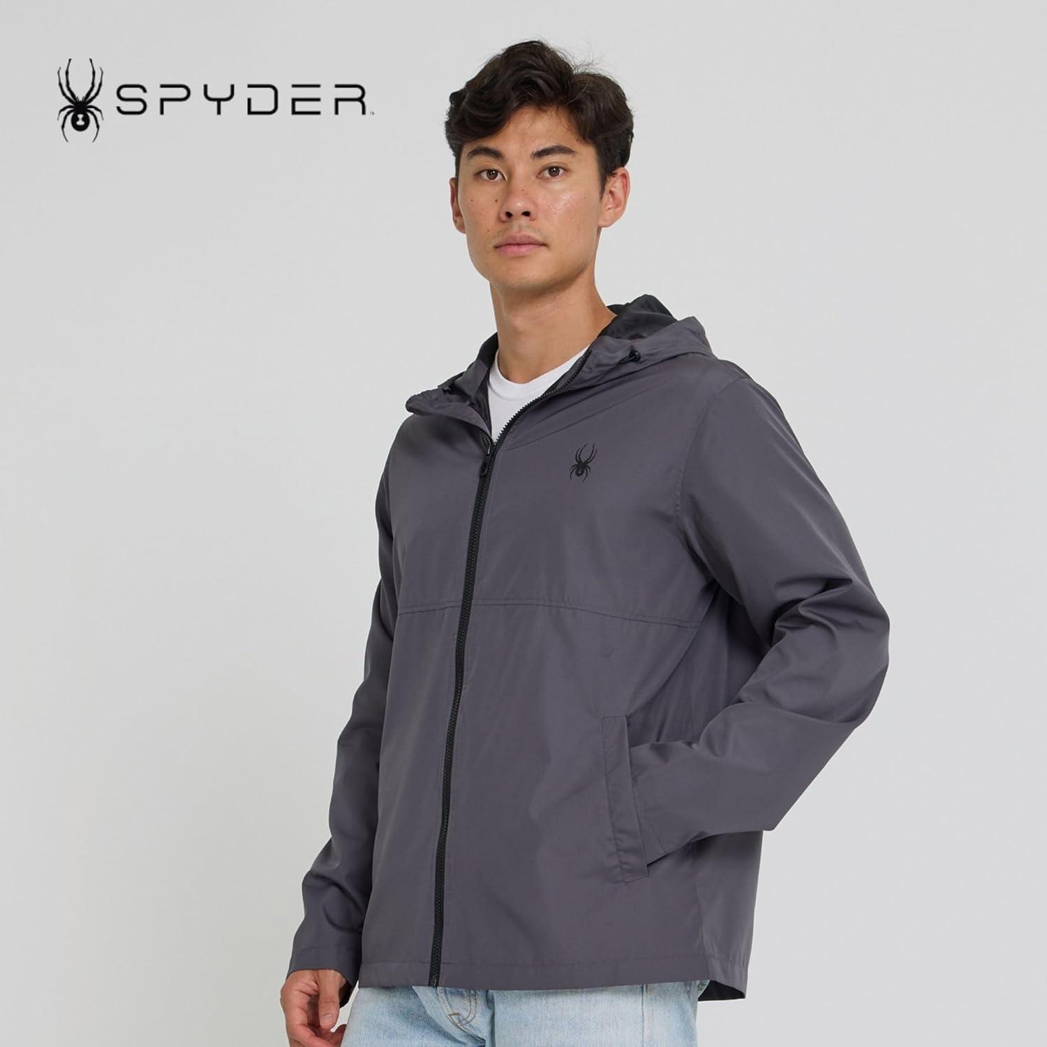imageSpyder Packable Rain Jacket Men Water Resistant Windbreaker with Hood Lightweight Rain Coat Slicker Travel Golf FishingPolar