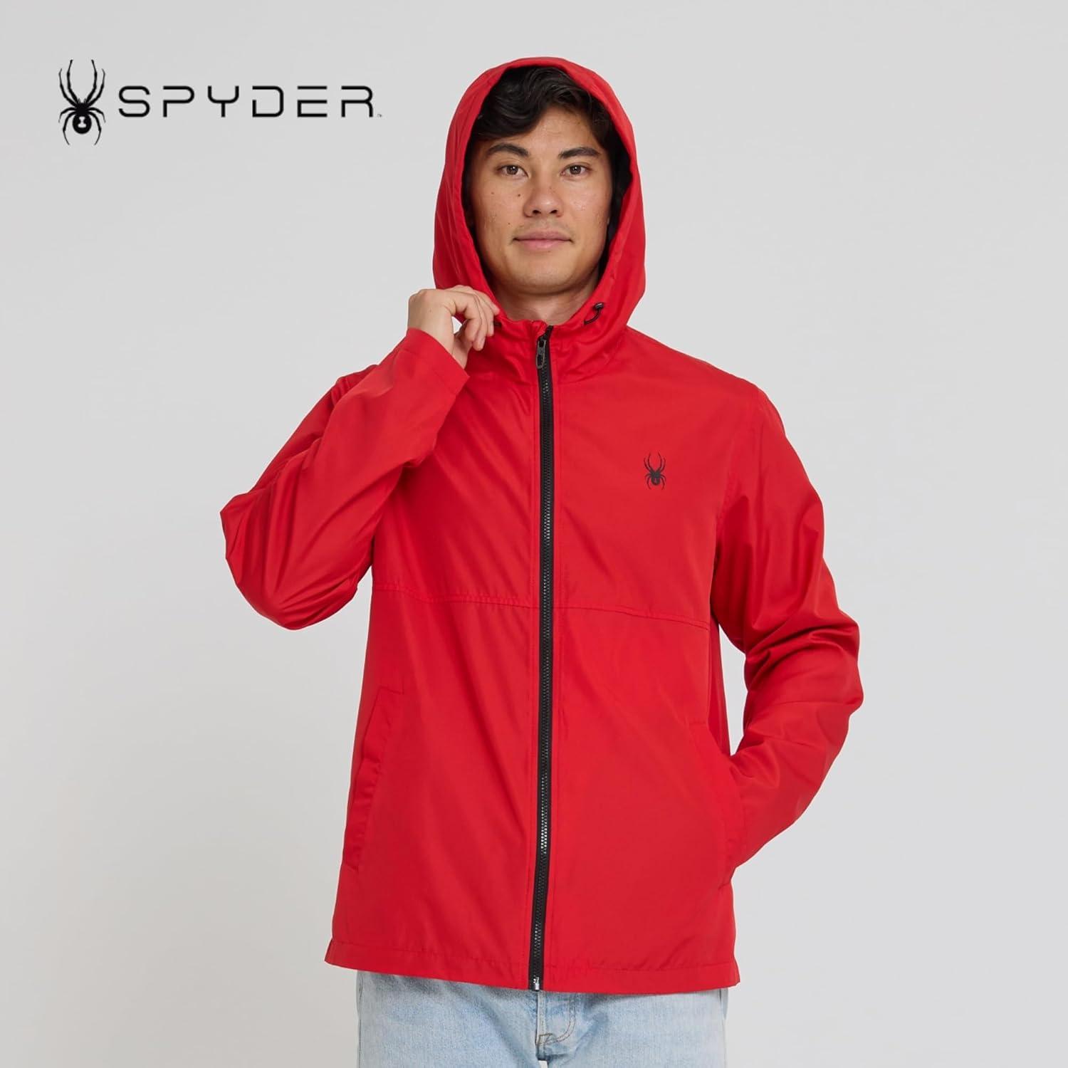 imageSpyder Packable Rain Jacket Men Water Resistant Windbreaker with Hood Lightweight Rain Coat Slicker Travel Golf FishingRed