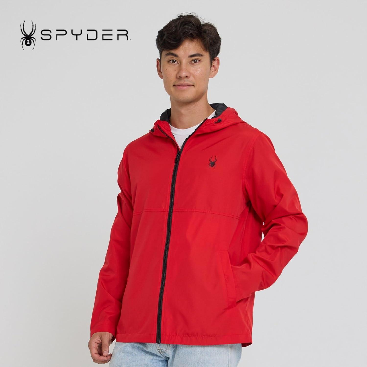 imageSpyder Packable Rain Jacket Men Water Resistant Windbreaker with Hood Lightweight Rain Coat Slicker Travel Golf FishingRed