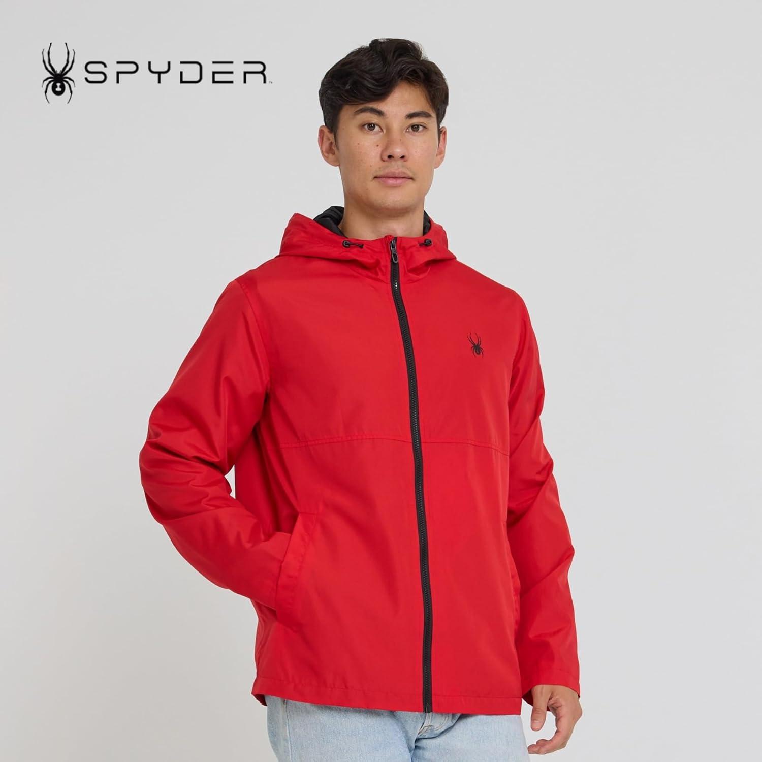 imageSpyder Packable Rain Jacket Men Water Resistant Windbreaker with Hood Lightweight Rain Coat Slicker Travel Golf FishingRed