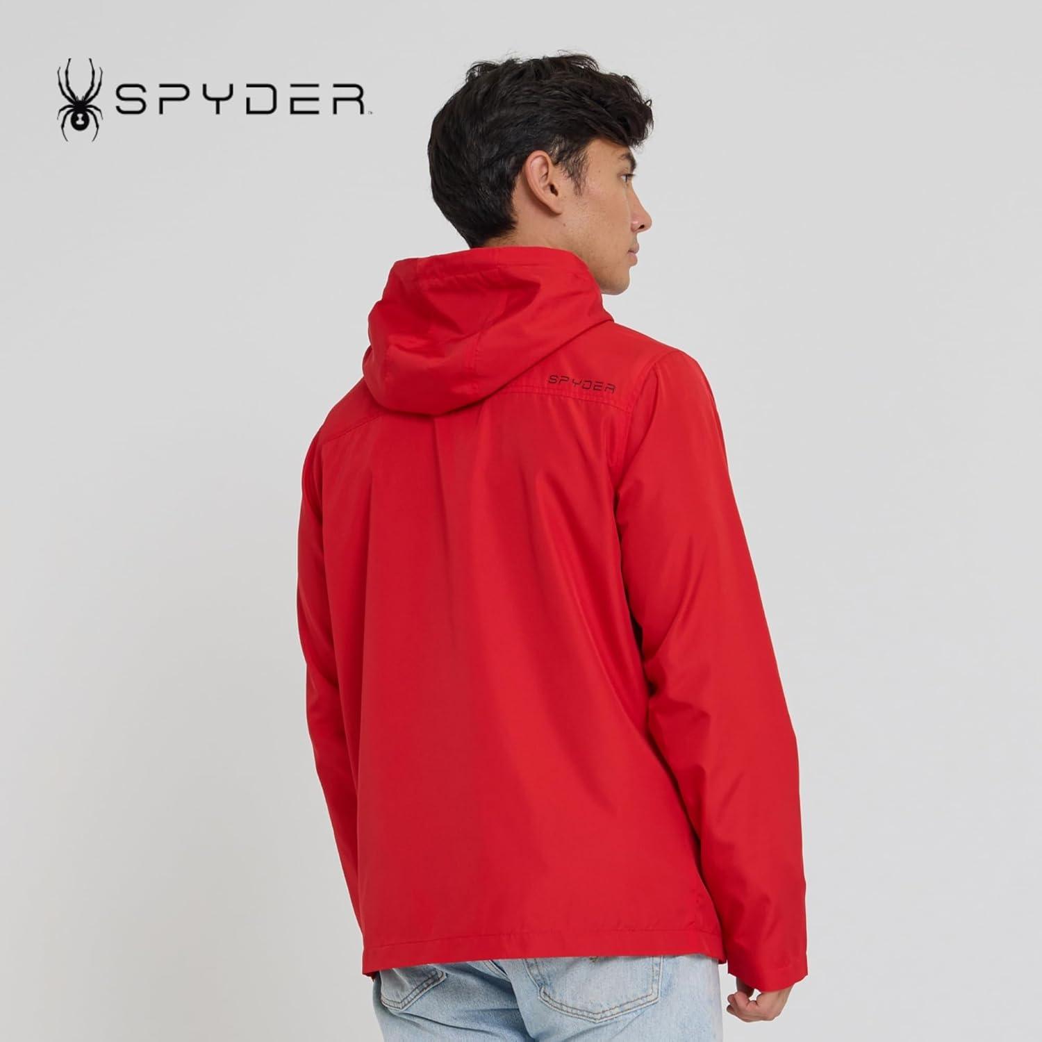 imageSpyder Packable Rain Jacket Men Water Resistant Windbreaker with Hood Lightweight Rain Coat Slicker Travel Golf FishingRed
