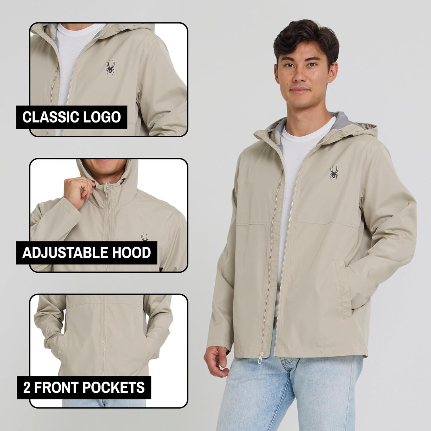 imageSpyder Packable Rain Jacket Men Water Resistant Windbreaker with Hood Lightweight Rain Coat Slicker Travel Golf FishingStone