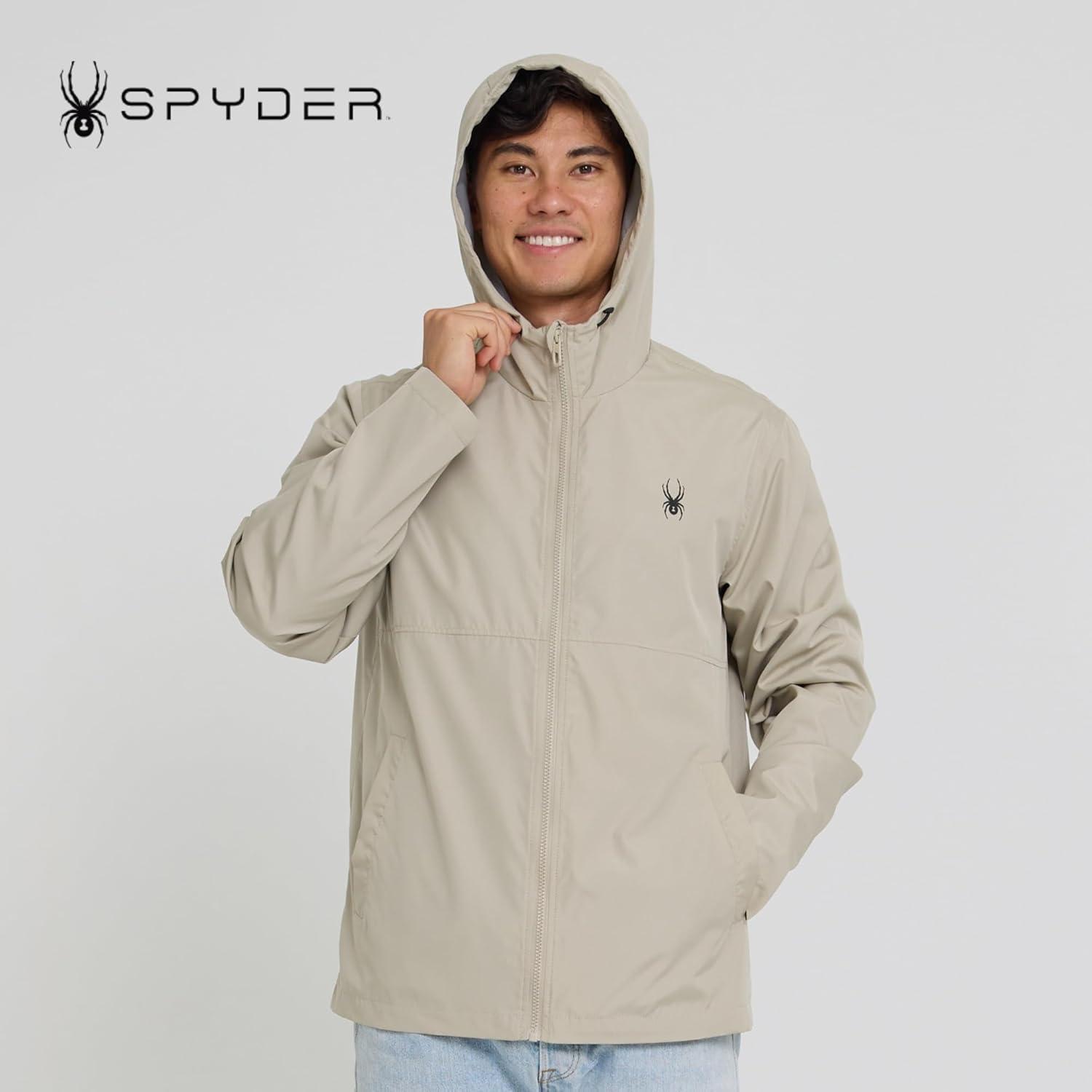 imageSpyder Packable Rain Jacket Men Water Resistant Windbreaker with Hood Lightweight Rain Coat Slicker Travel Golf FishingStone