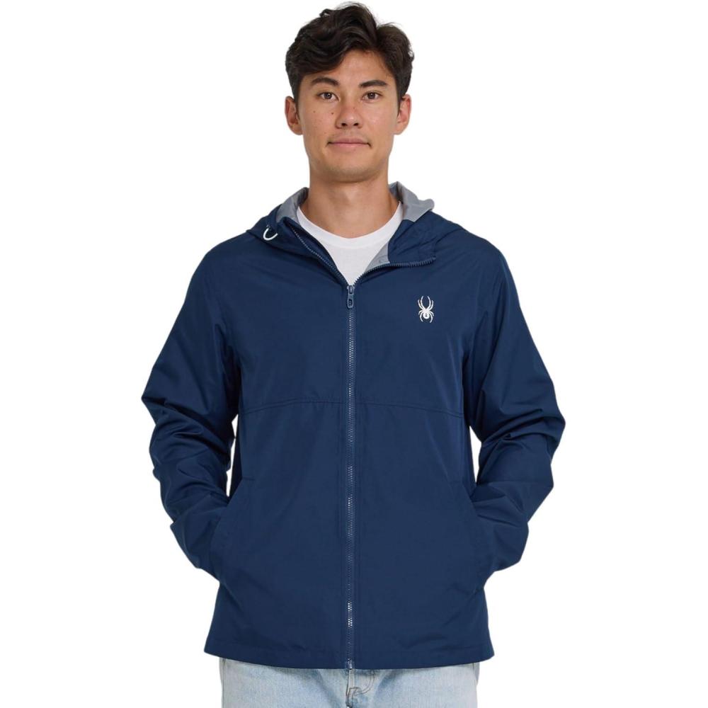 imageSpyder Packable Rain Jacket Men Water Resistant Windbreaker with Hood Lightweight Rain Coat Slicker Travel Golf FishingNavy