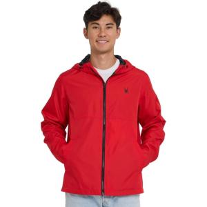 Spyder Packable Rain Jacket Men – Water Resistant Windbreaker with Hood, Lightweight Rain Coat Slicker, Travel, Golf, Fishing(Red)